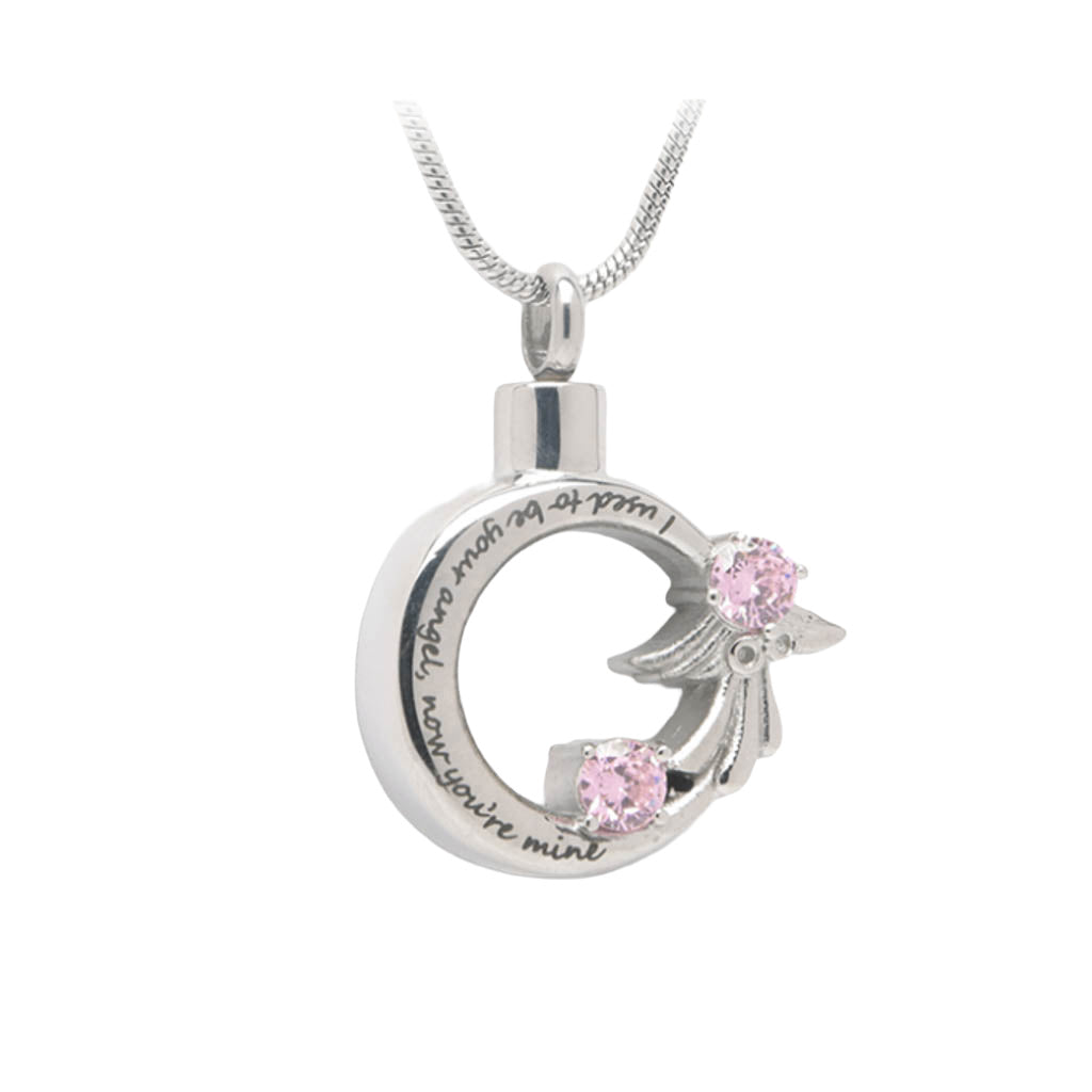 CLEARANCE - J-1945 - Angel Wreath Crystal Stones with Message - Pendant with Chain Pink