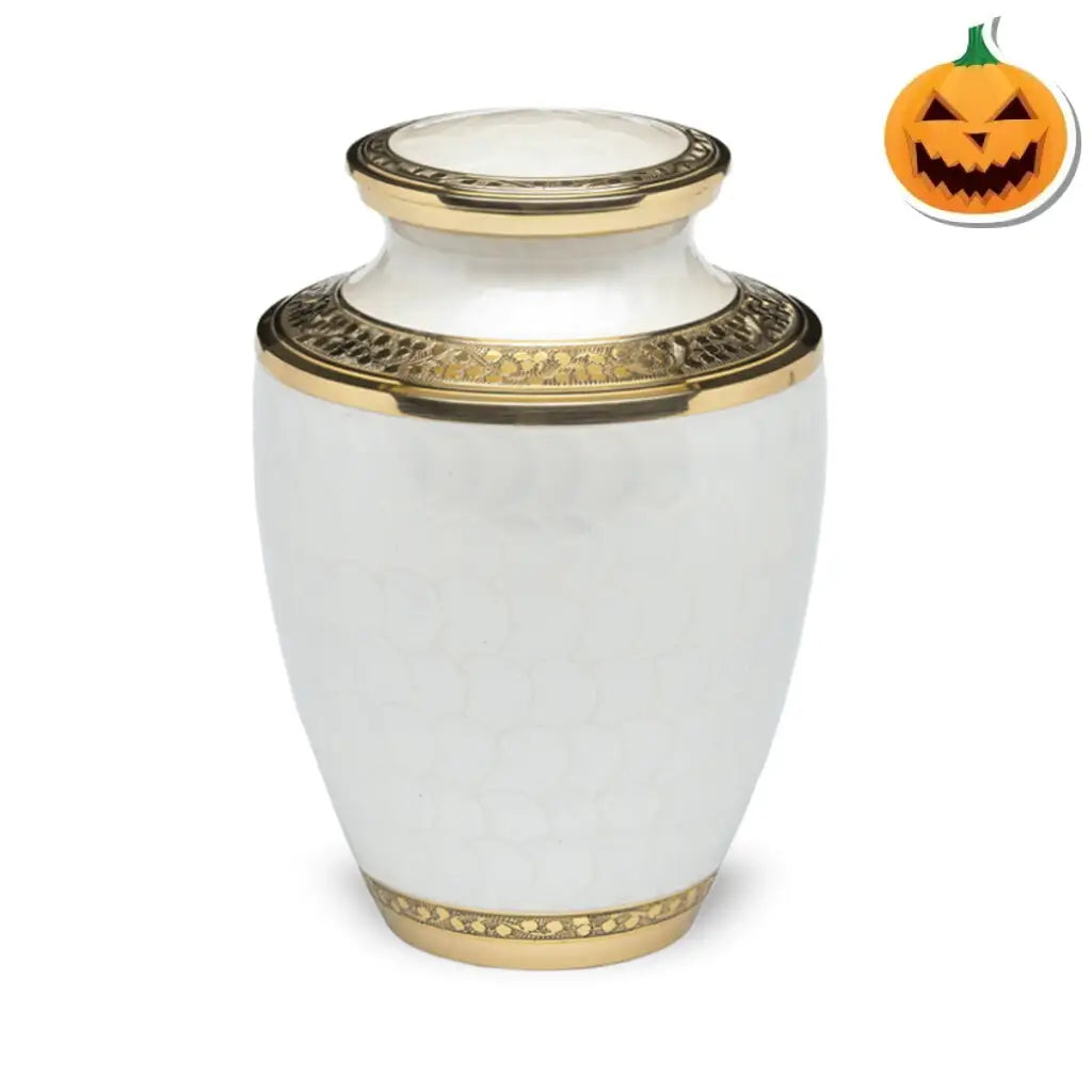 ADULT Nickel Plated Brass Urn -1963- Enamel finish with Bands White&Gold