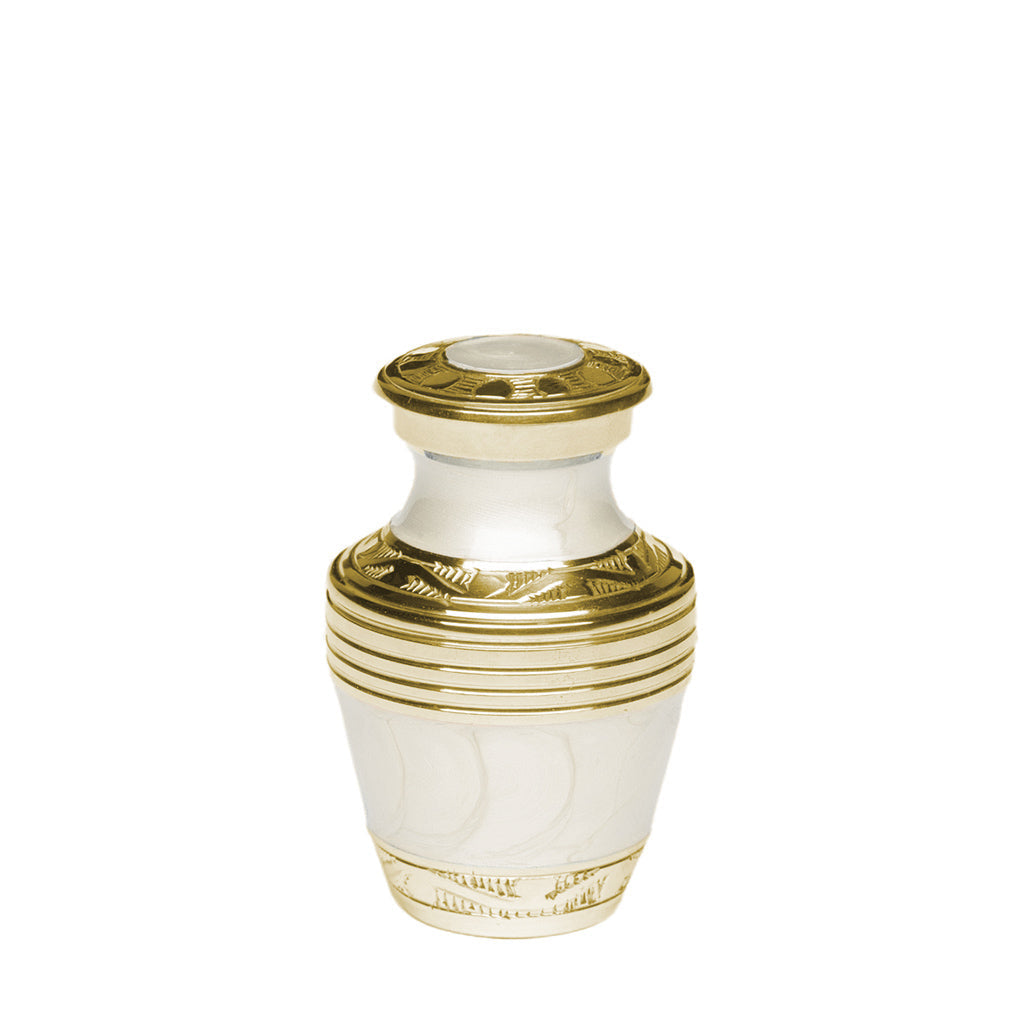 KEEPSAKE Nickel Plated Brass Urn -1963- Enamel finish with Silver Bands White-Gold