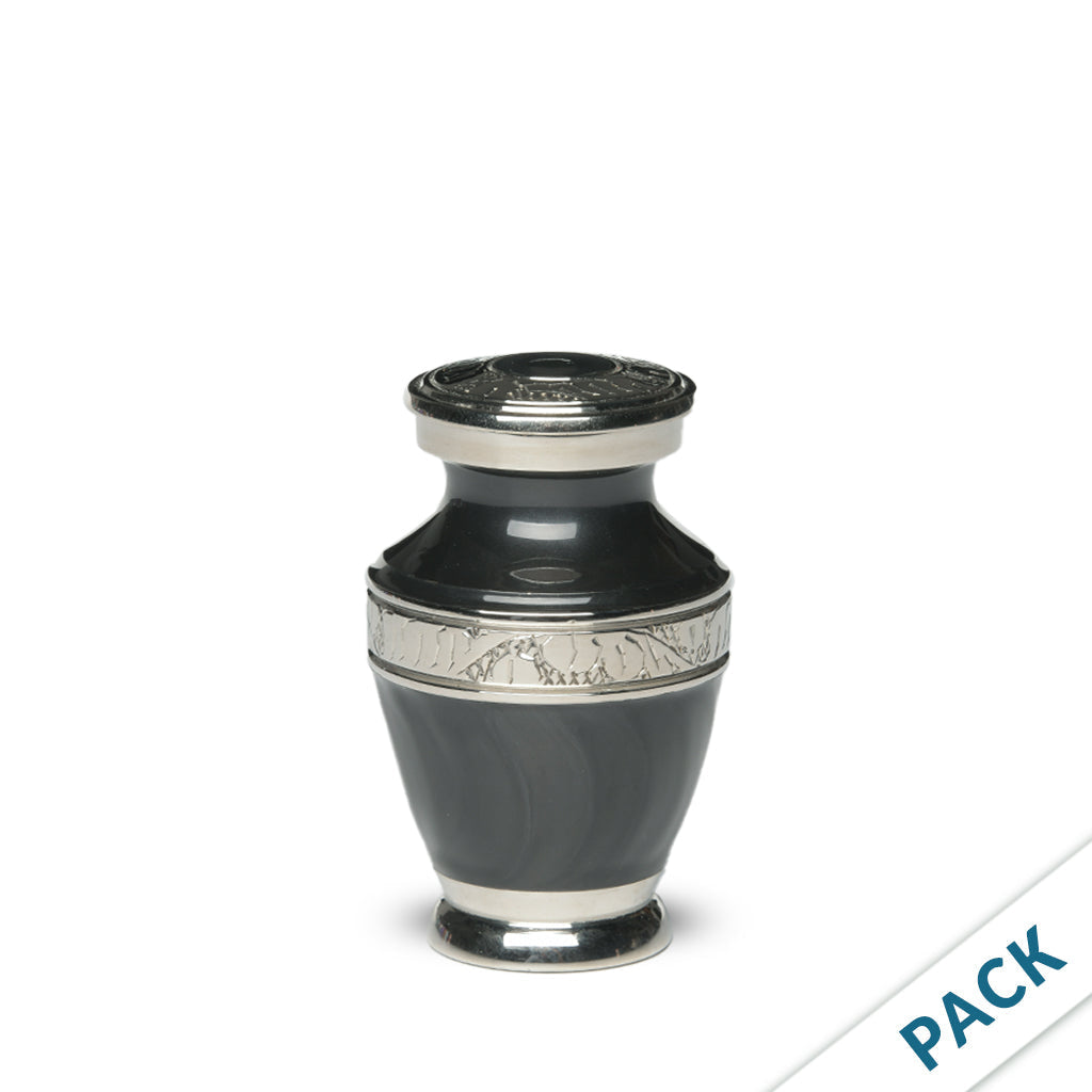 KEEPSAKE Brass Urn -1964- Enamel Overlay- Silver-tone bands -Pack of 10 Charcoal