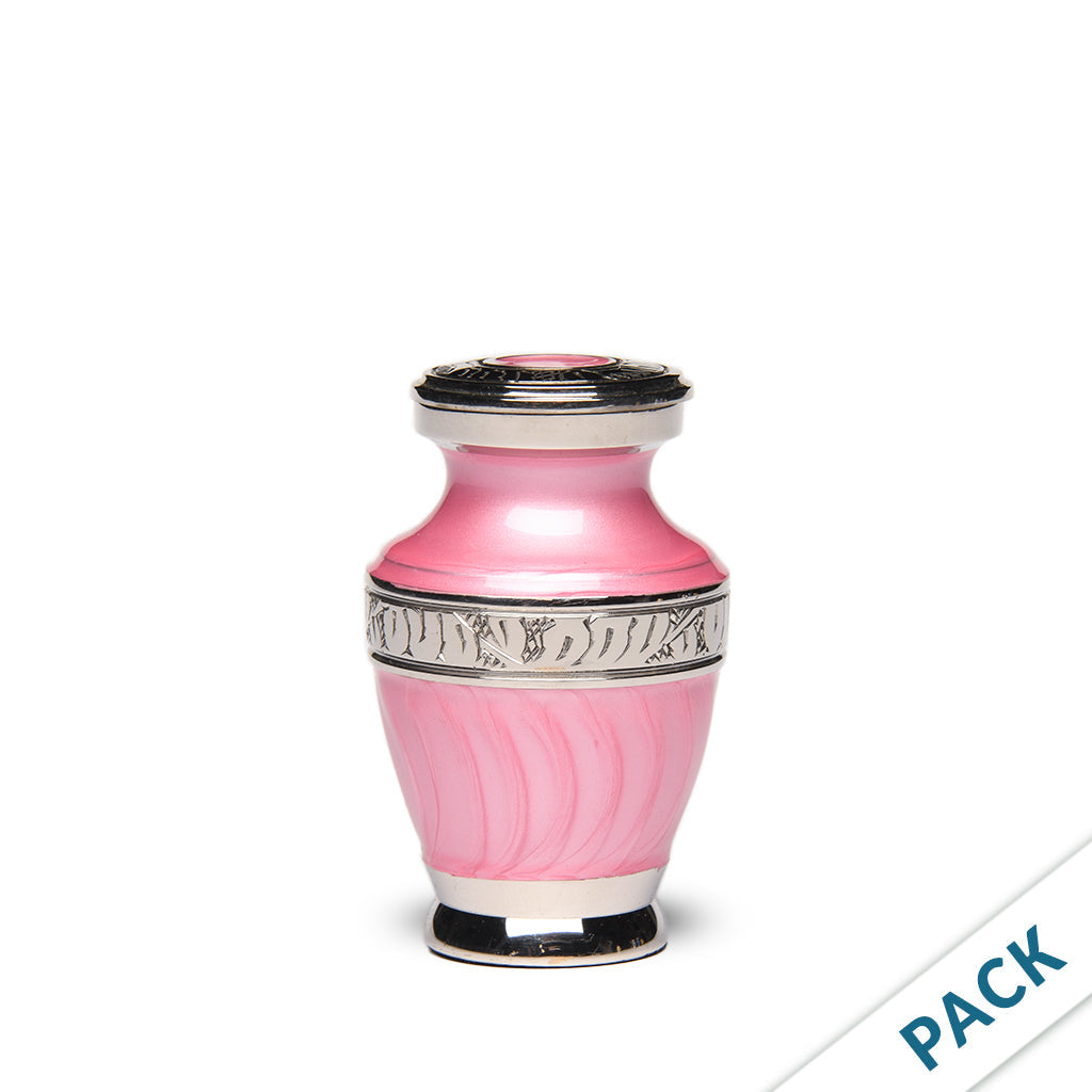 KEEPSAKE Brass Urn -1964- Enamel Overlay- Silver-tone bands -Pack of 10 Pink