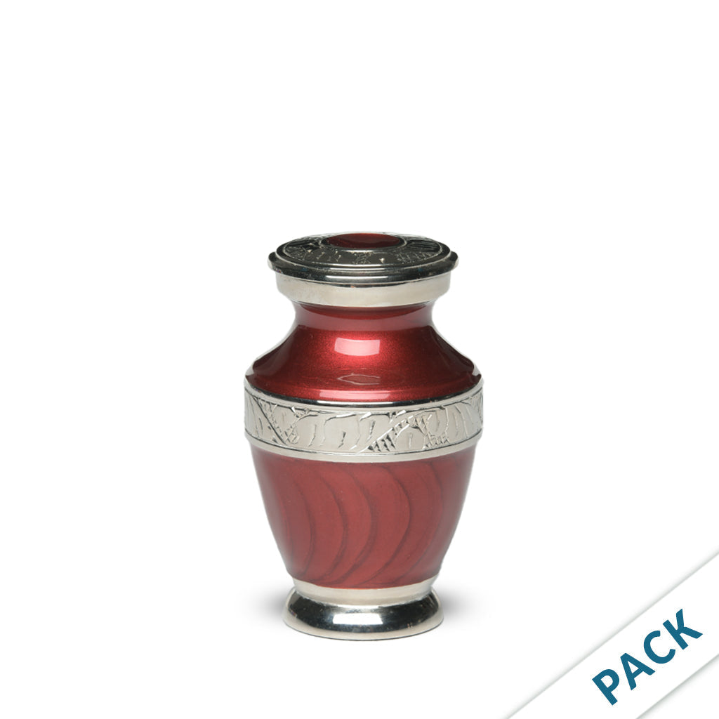 KEEPSAKE Brass Urn -1964- Enamel Overlay- Silver-tone bands -Pack of 10 Red