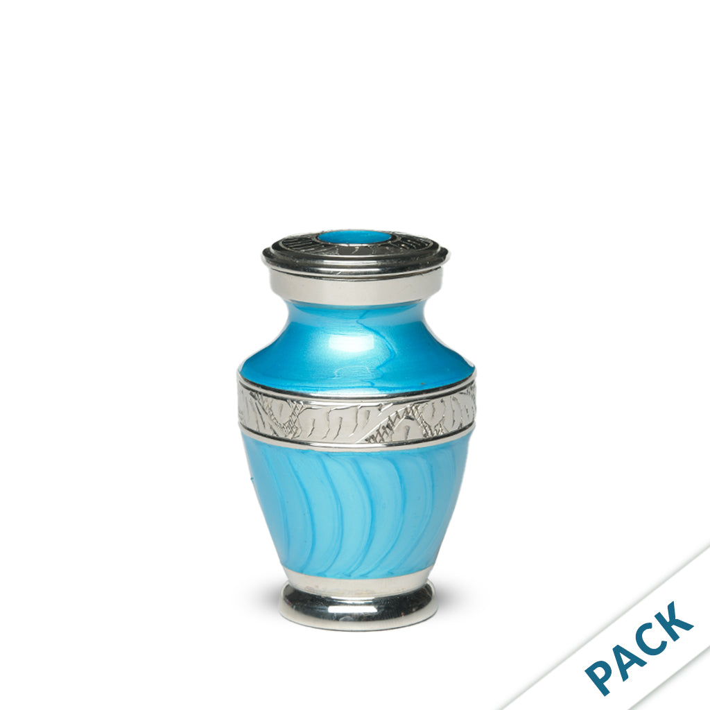 KEEPSAKE Brass Urn -1964- Enamel Overlay- Silver-tone bands -Pack of 10 Turquoise
