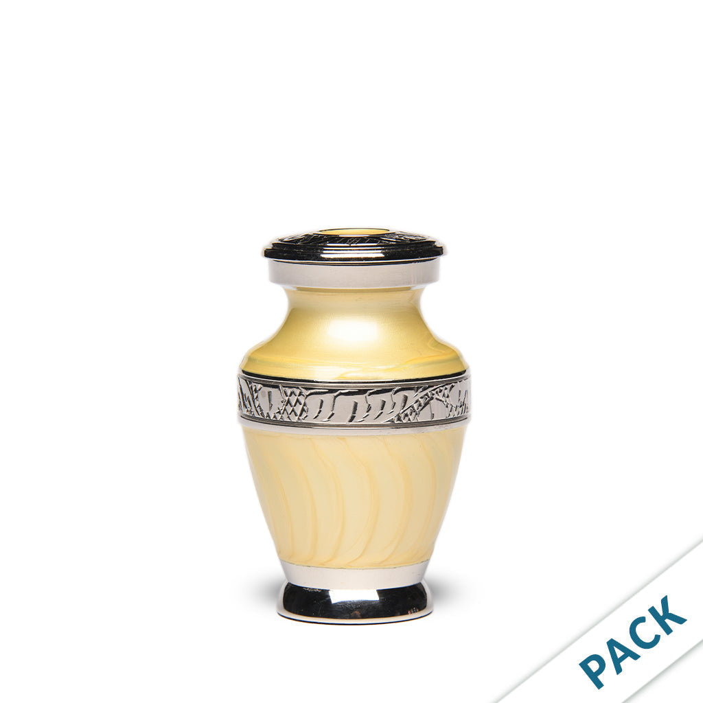 KEEPSAKE Brass Urn -1964- Enamel Overlay- Silver-tone bands -Pack of 10 Yellow