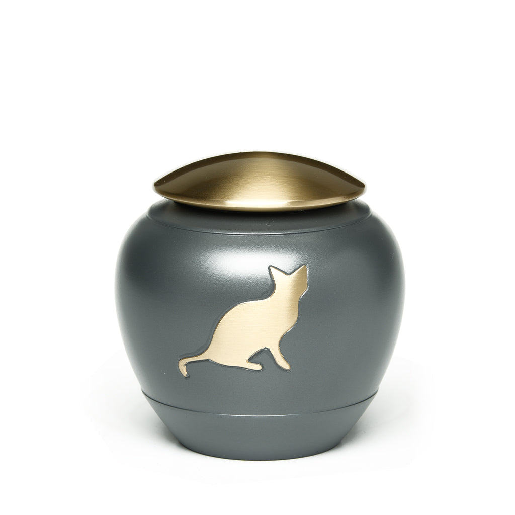 IMPERFECT SELECTION- SMALL - Brass Urn -2165- Brass Cat Urn in Graphite Gray