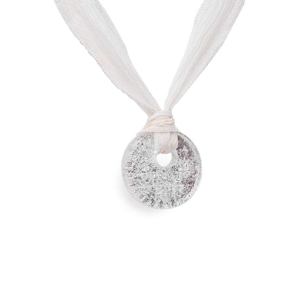 J-2168- Dichroic Glass Love Ashes Reflection Circles - Infused with Cremains Silver