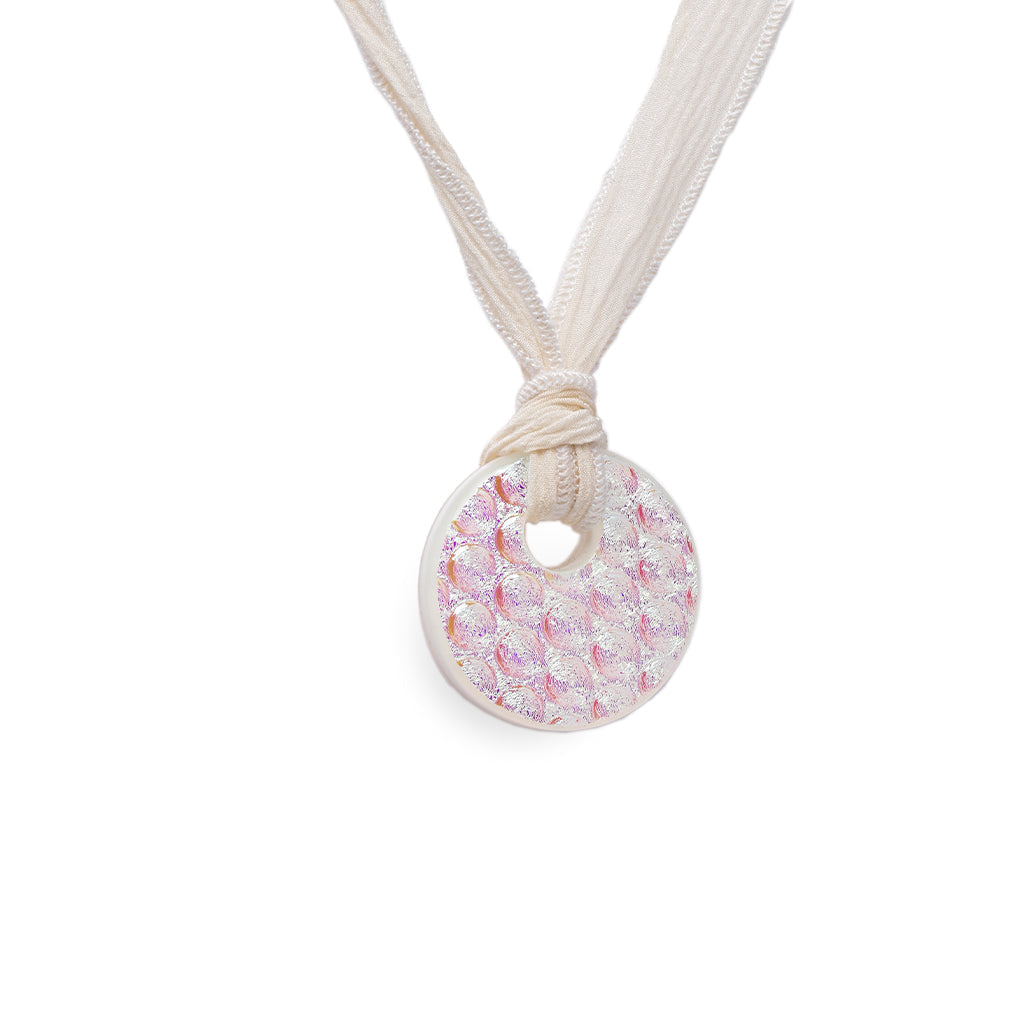 J-2168- Dichroic Glass Love Ashes Reflection Circles - Infused with Cremains Pink