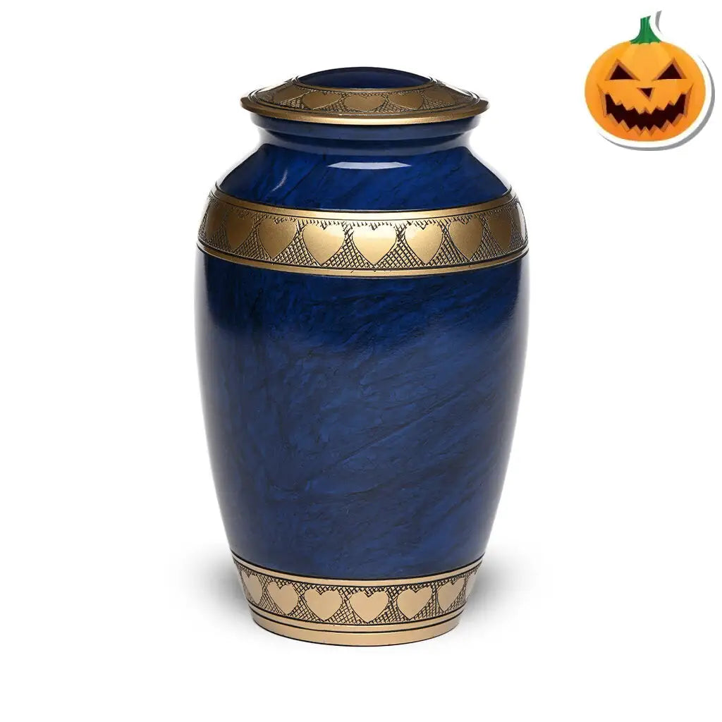 ADULT Brass Urn -2263- Heart Bands Blue & Brass