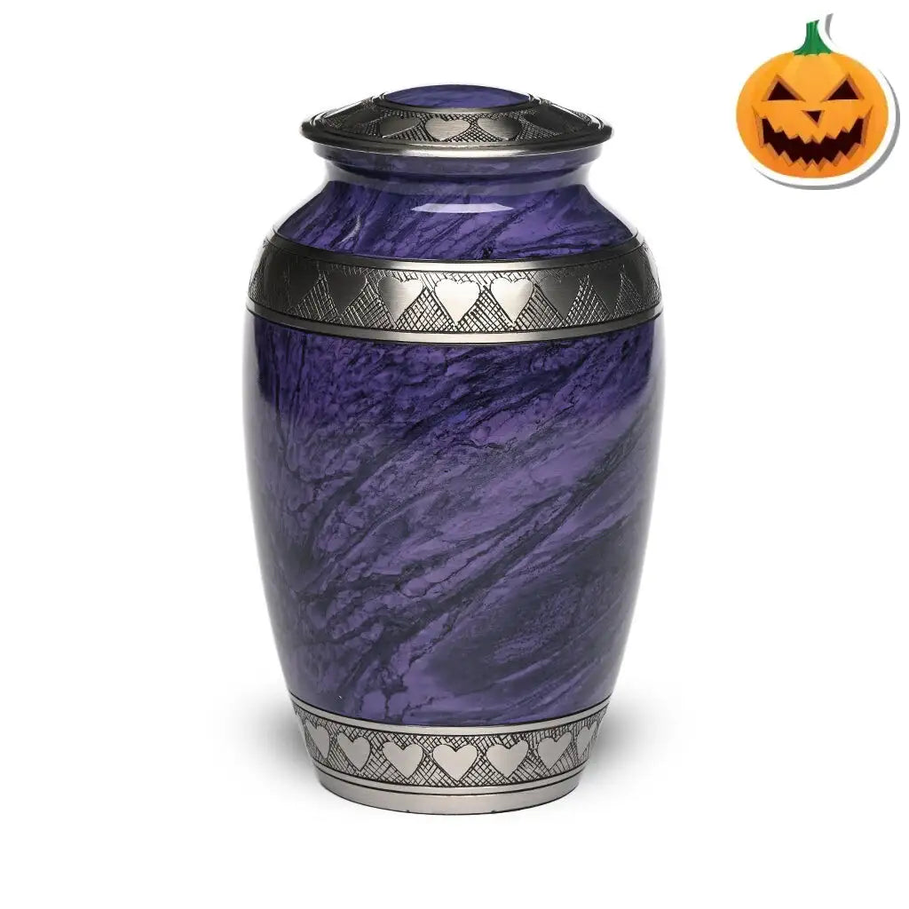 ADULT Brass Urn -2263- Heart Bands Purple & Pewter