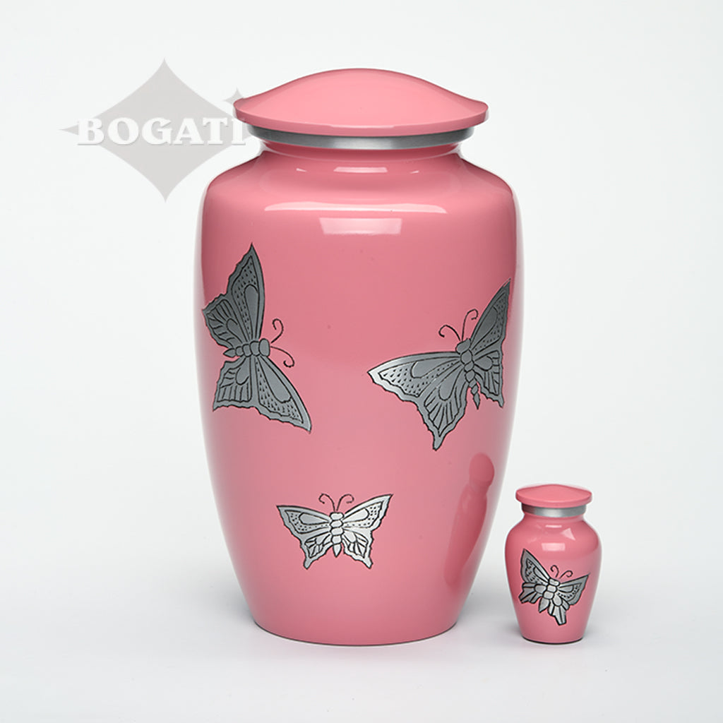 ADULT -Classic Alloy Urn -2415– with engraved BUTTERFLIES