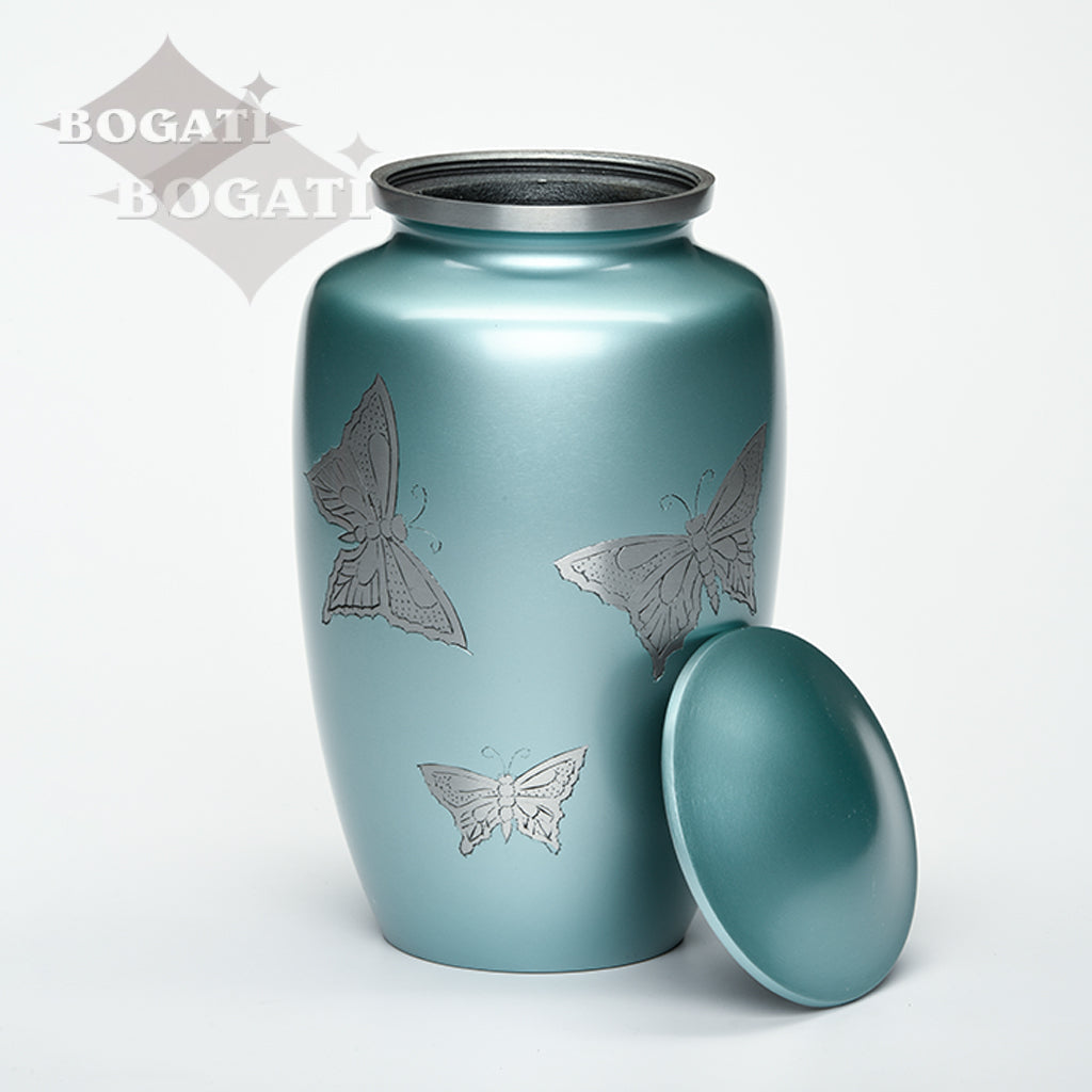ADULT -Classic Alloy Urn -2415– with engraved BUTTERFLIESx