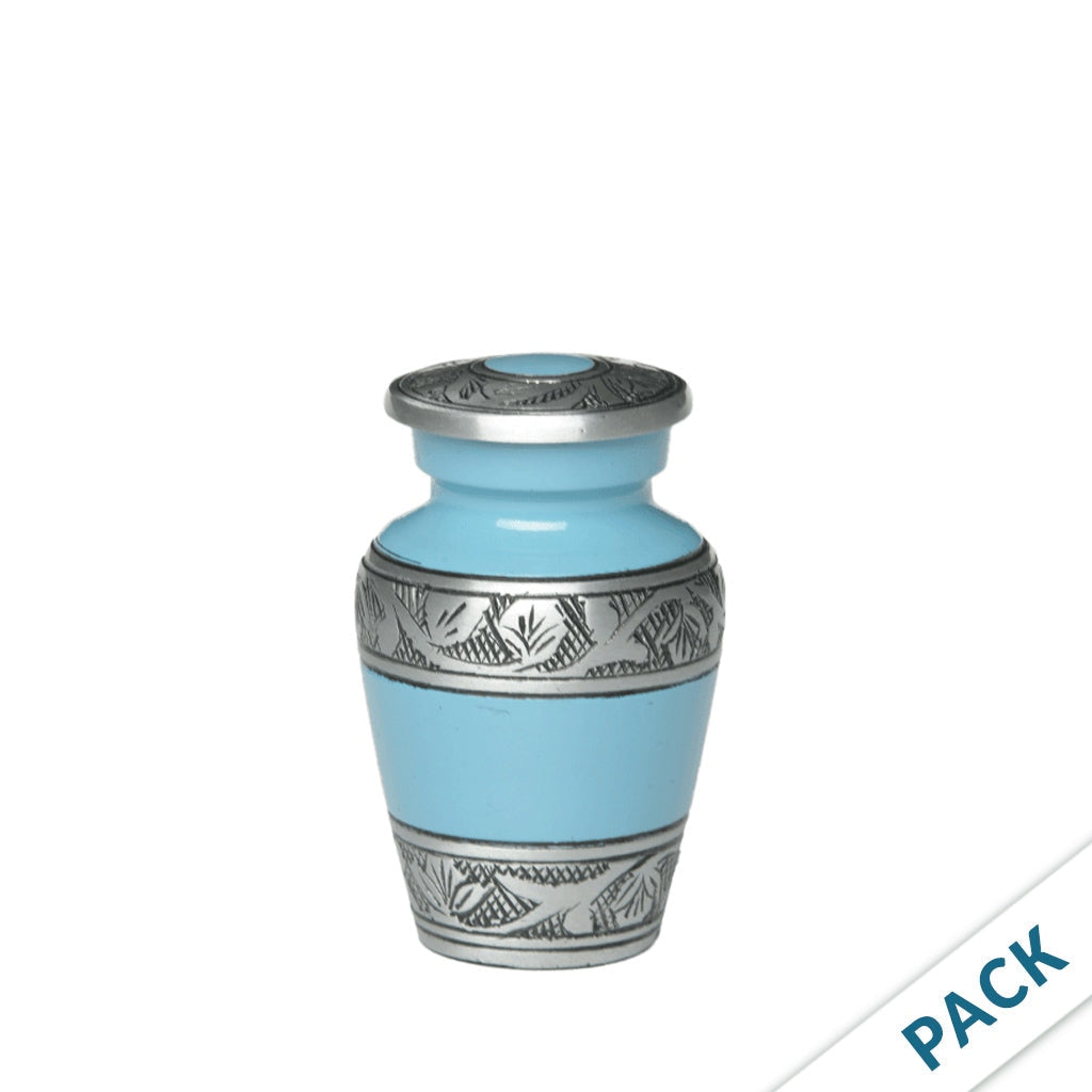 KEEPSAKE -Alloy Urn -3244 – TEAL-BLUE with FLOWER BAND - Pack of 10