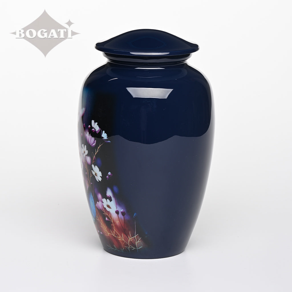 ADULT - Alloy Urn -3350 - Dark Blue Floral Nature Urns