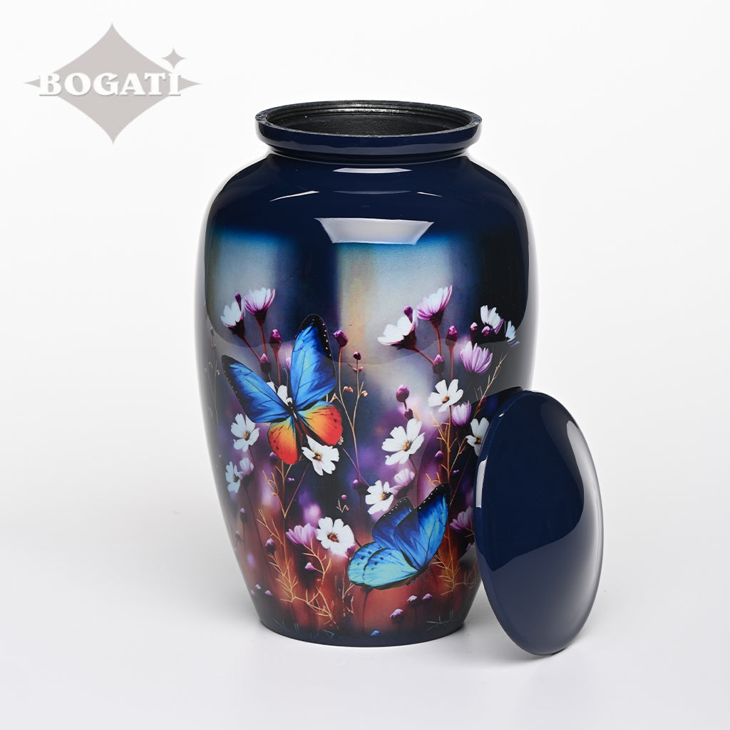 ADULT - Alloy Urn -3350 - Dark Blue Floral Nature Urns