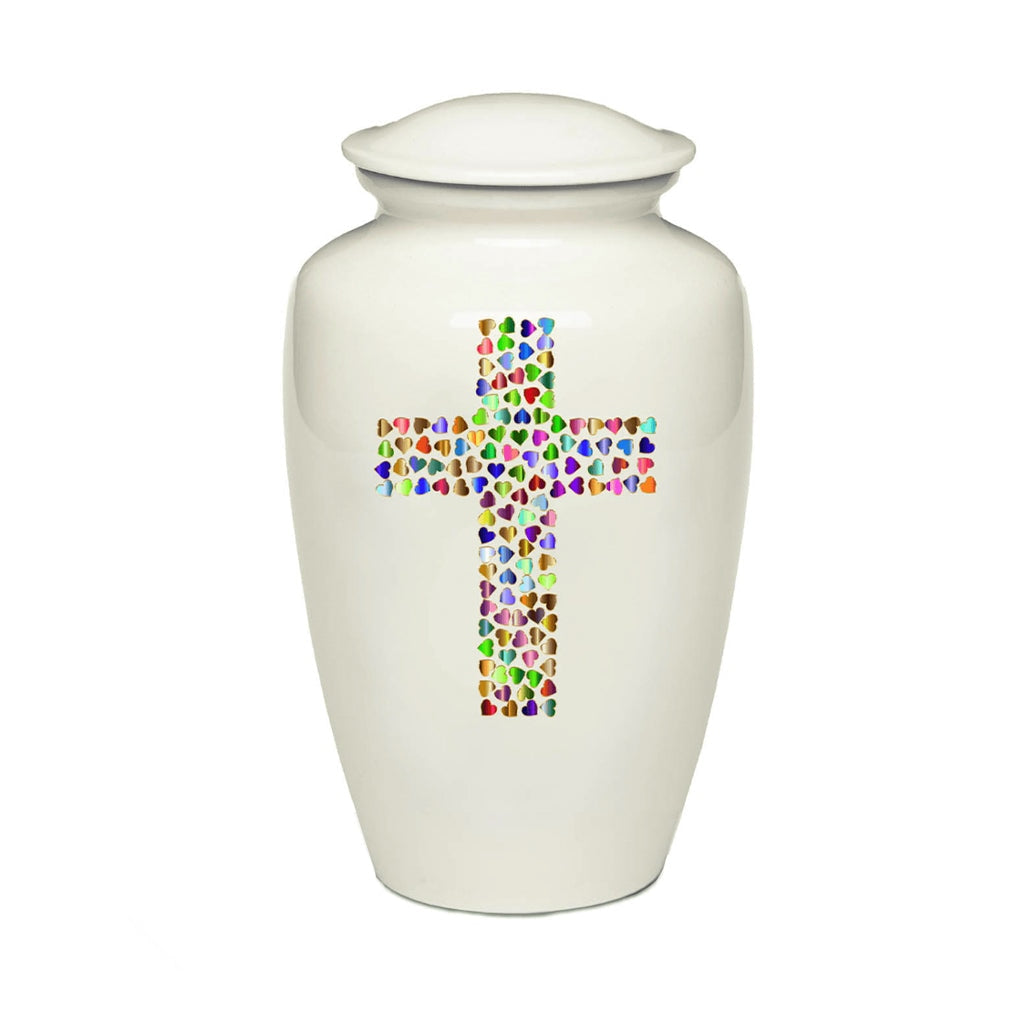 IMPERFECT SELECTION - ADULT -Classic Alloy Urn -4000 – CROSS WITH HEARTS Design by Bogati©