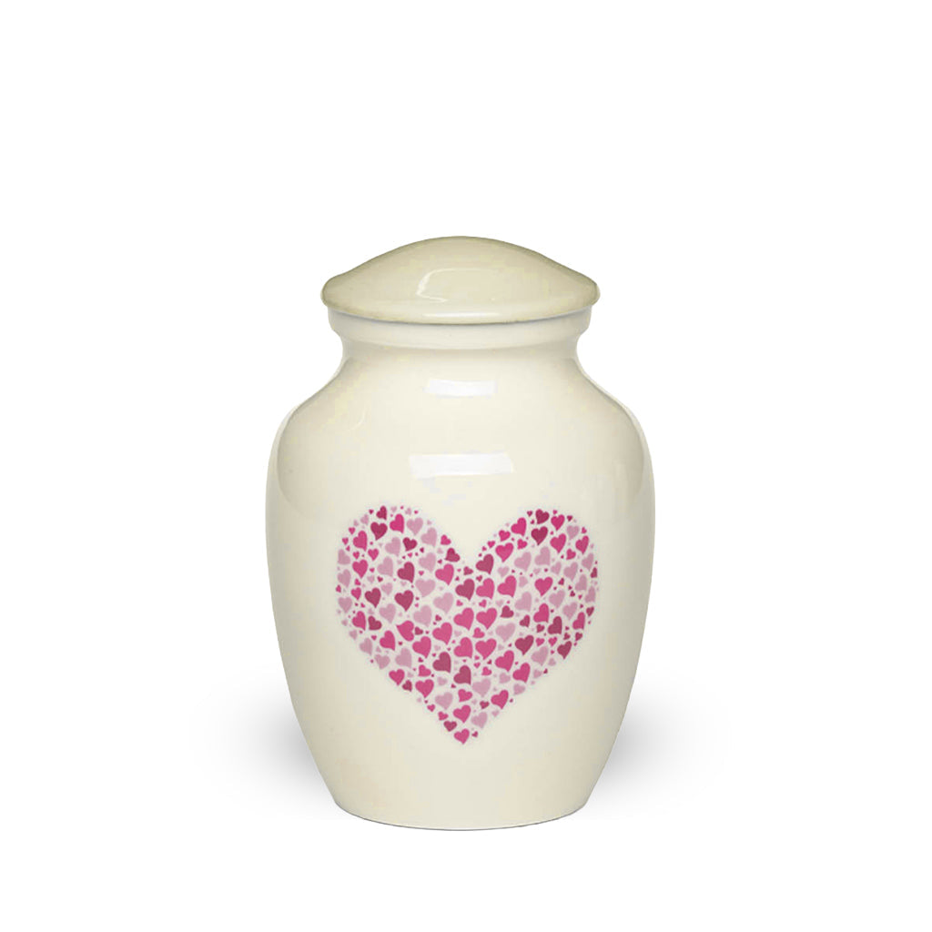 IMPERFECT SELECTION- SMALL -Classic Alloy Urn -4000– WHITE with PINK HEART