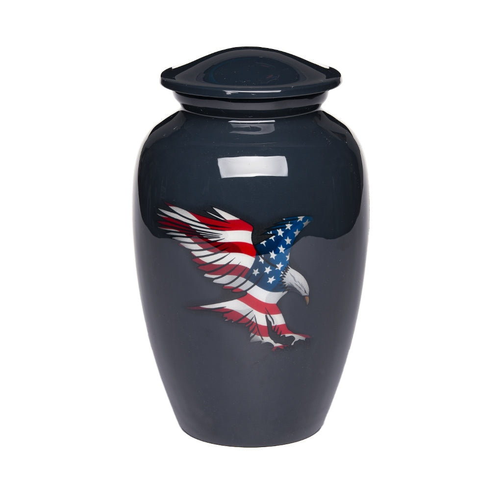 IMPERFECT SELECTION - ADULT - Alloy Urn -4076- Eagle and American Flag - High Gloss Slate finish