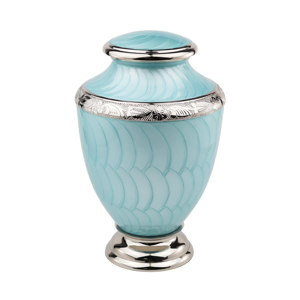ADULT Brass-Alloy Urn -5600- Nickel Plated Brass & Enamel Teal