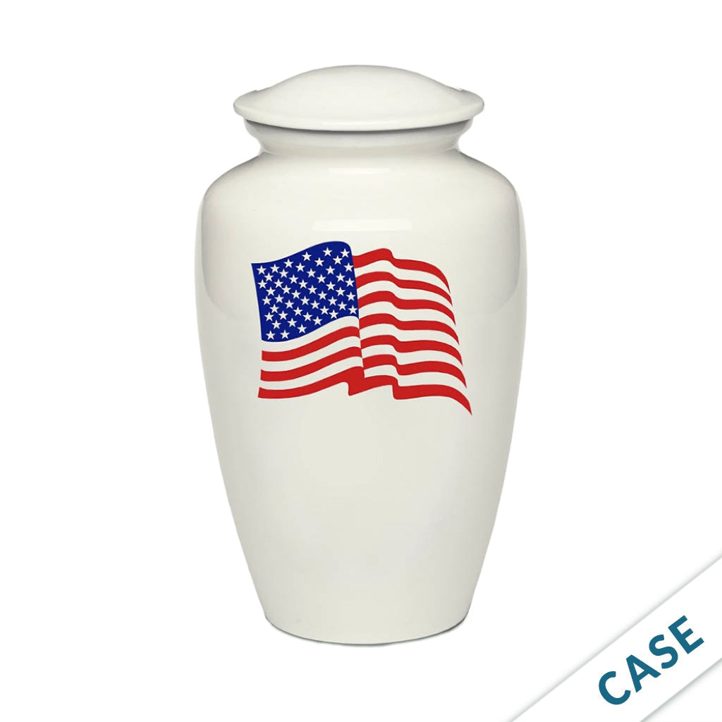 ADULT -Classic Alloy Urn - 4000 Series – WHITE with Illustration - Case of 4 or 6 American Flag 6