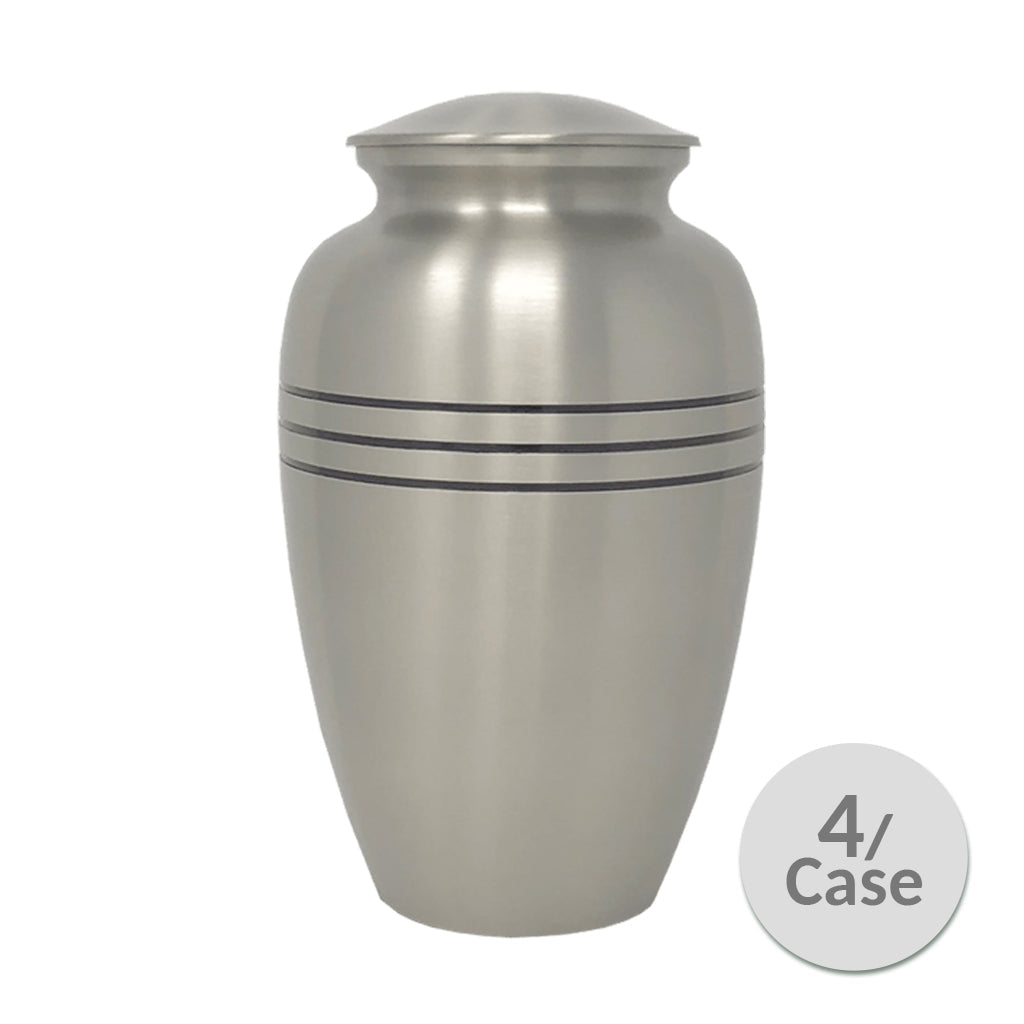ADULT Brass Urn - Brushed Finish - Three Rings - Case of 4 Pewter x 4
