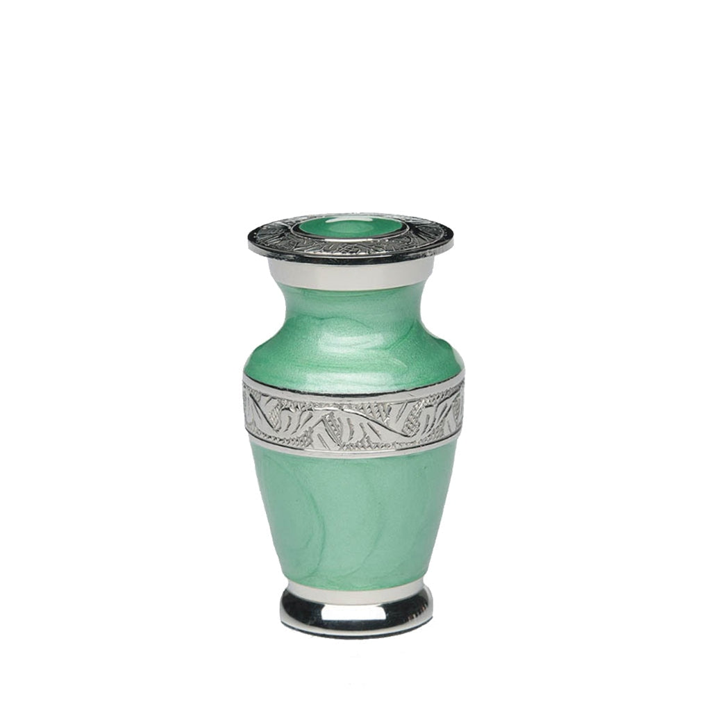 KEEPSAKE - Nickel Plated Brass urn -BAI- Enamel Green