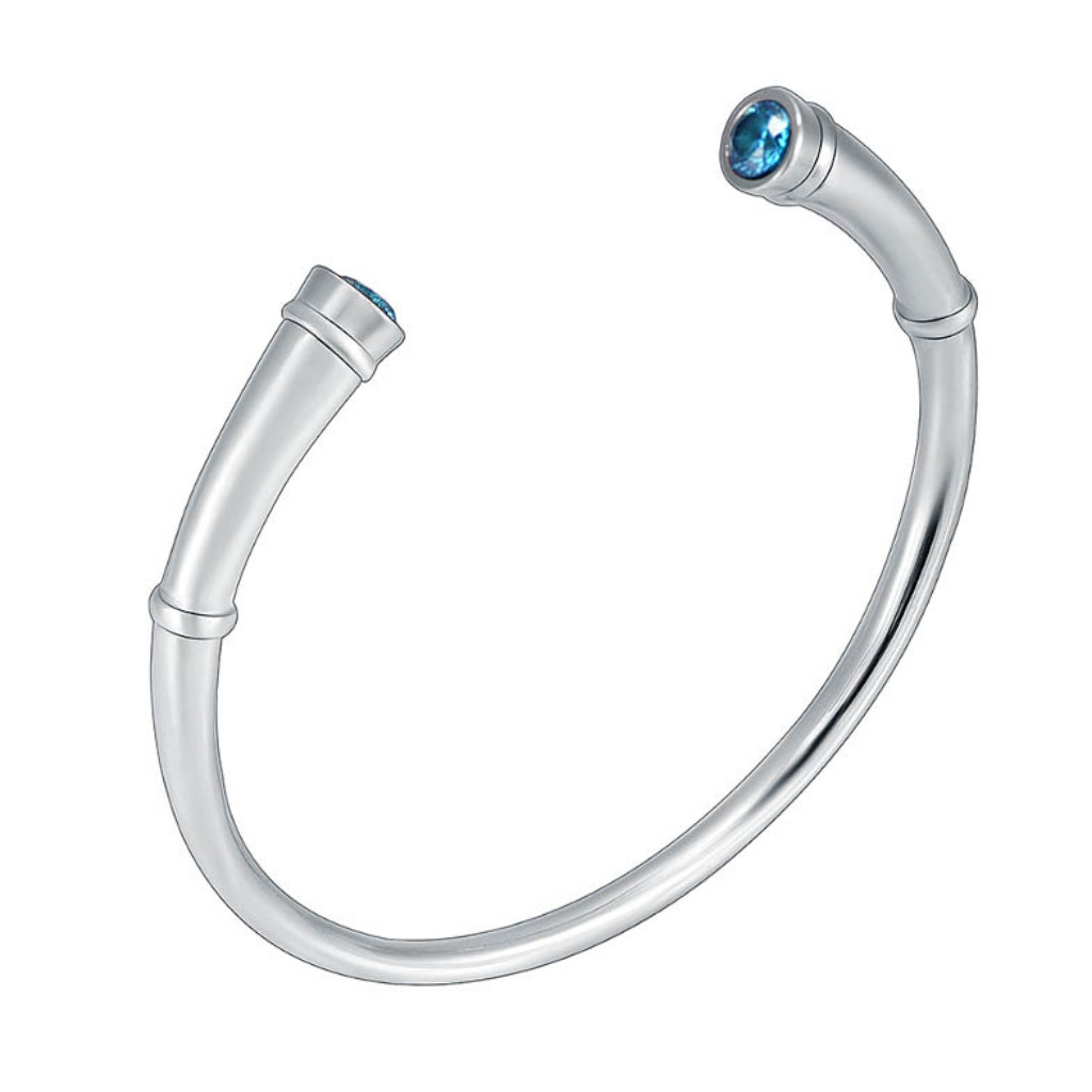 J-BANGLE 01 – Jeweled Silver-tone Bangle with Crystal Stones Light Sapphire Blue