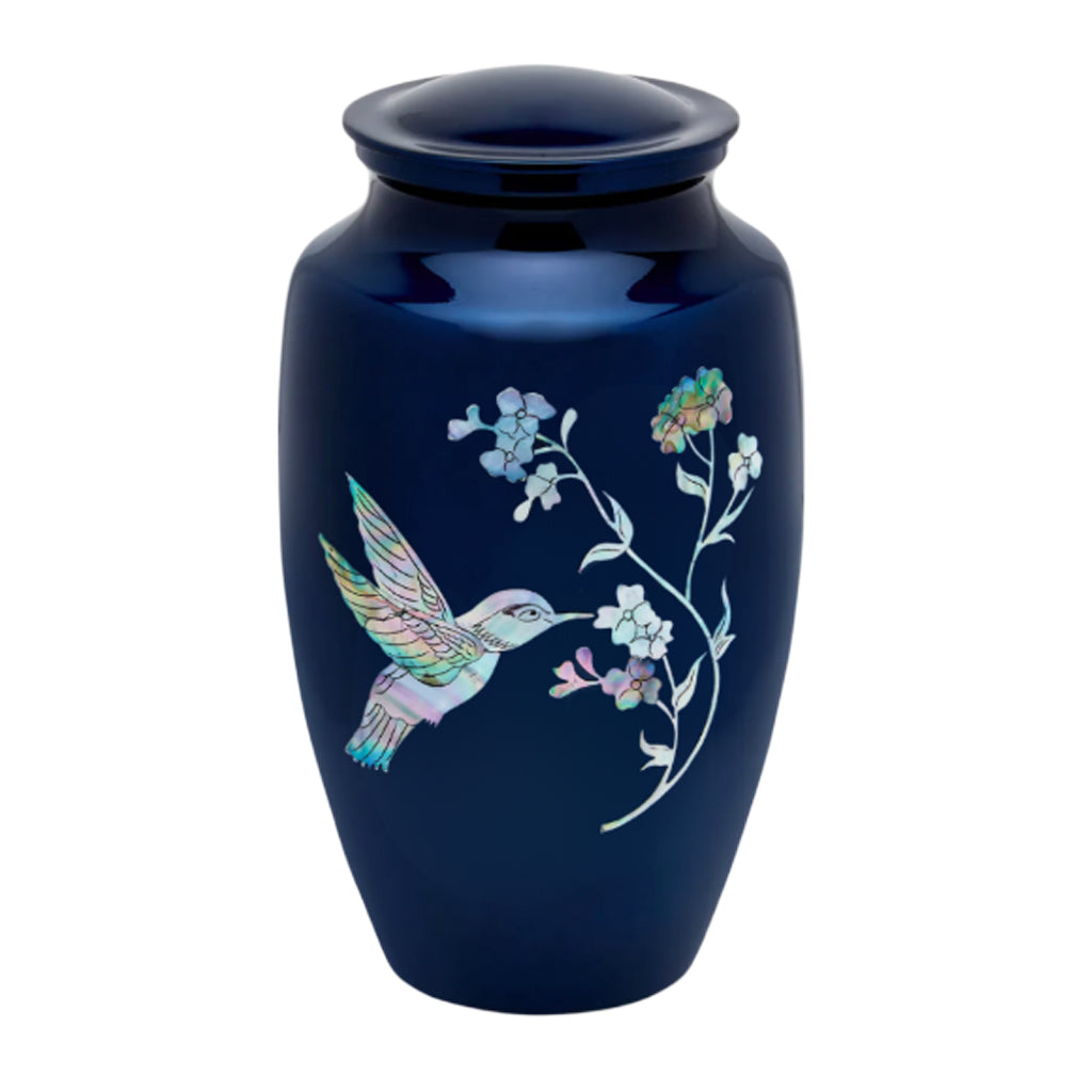 ADULT Alloy Urn - Mother of Pearl Hummingbird Blue