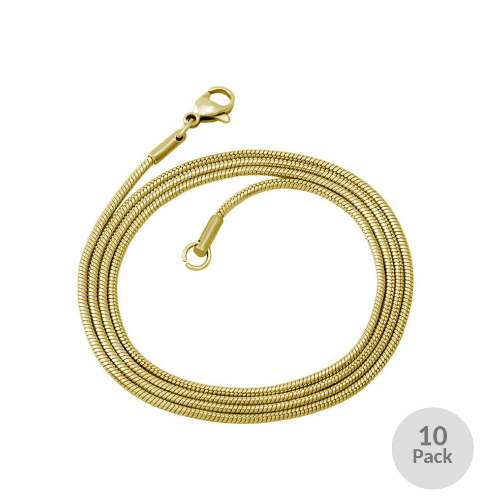 Snake Chain - 1.2mm x 22in Length -Pack of 10 Gold