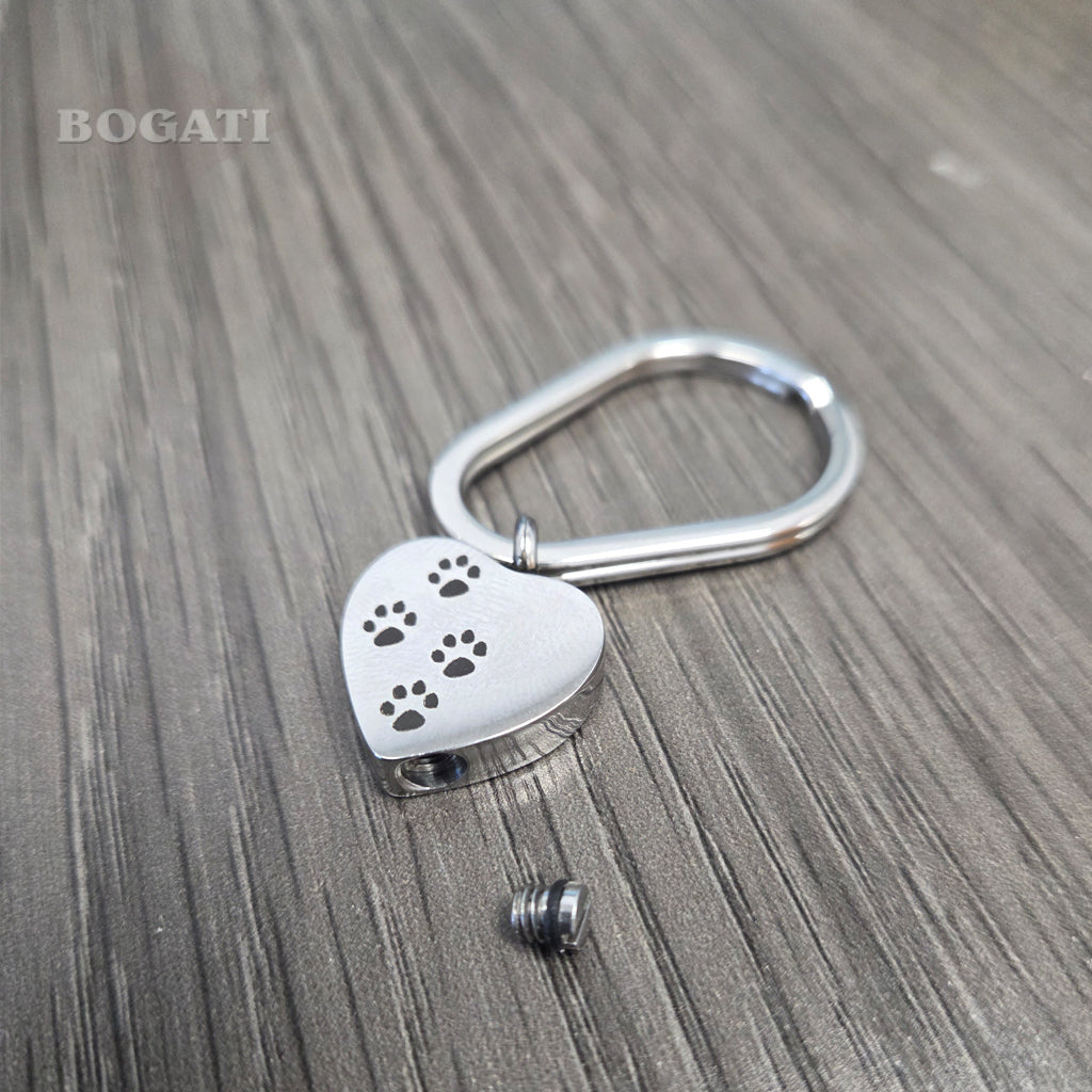 J-004 - Four Paw Print Heart - Silver-tone - Keychain