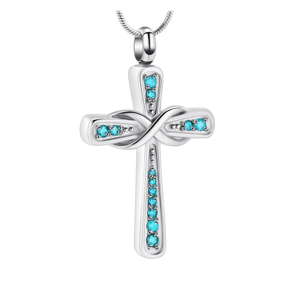 J-014 Infinity Cross with Rhinestones - Pendant with Chain Blue