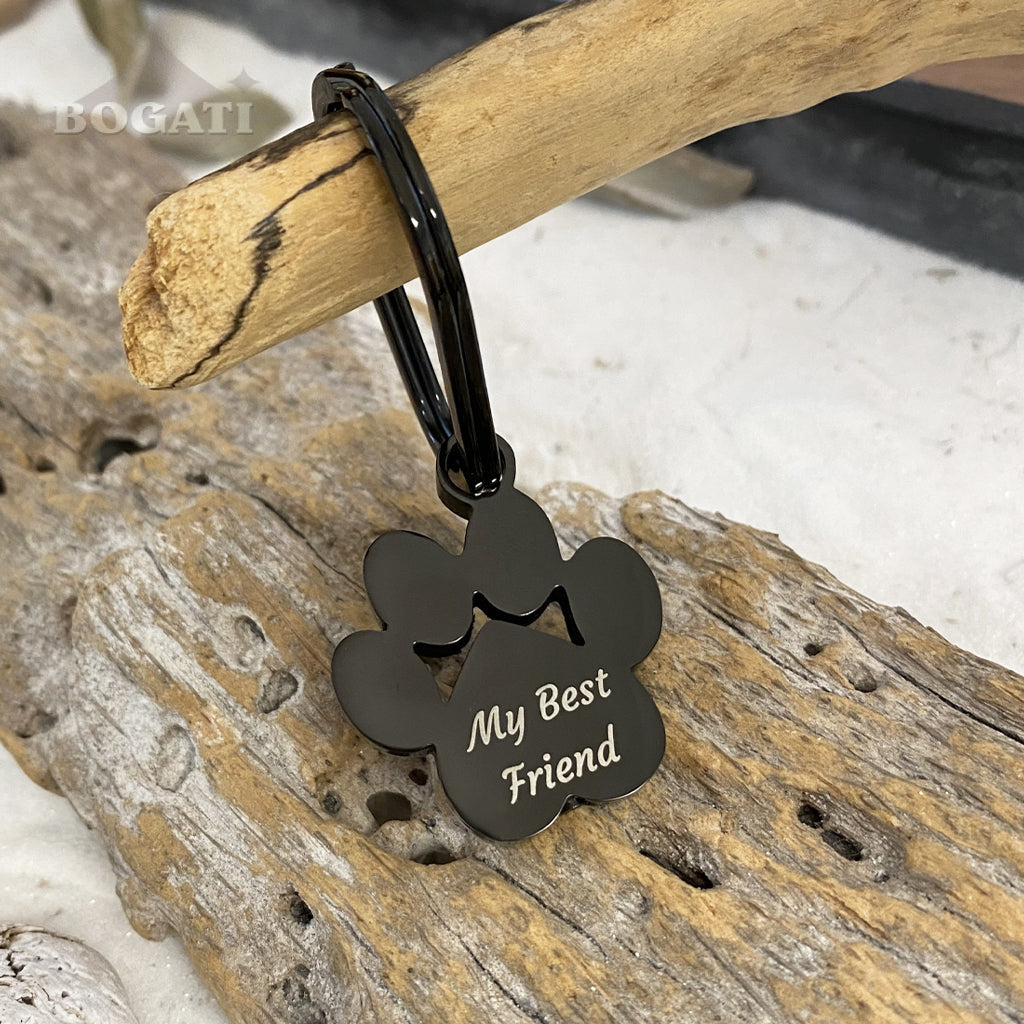 J-098- Large Paw Print Keychain With Message