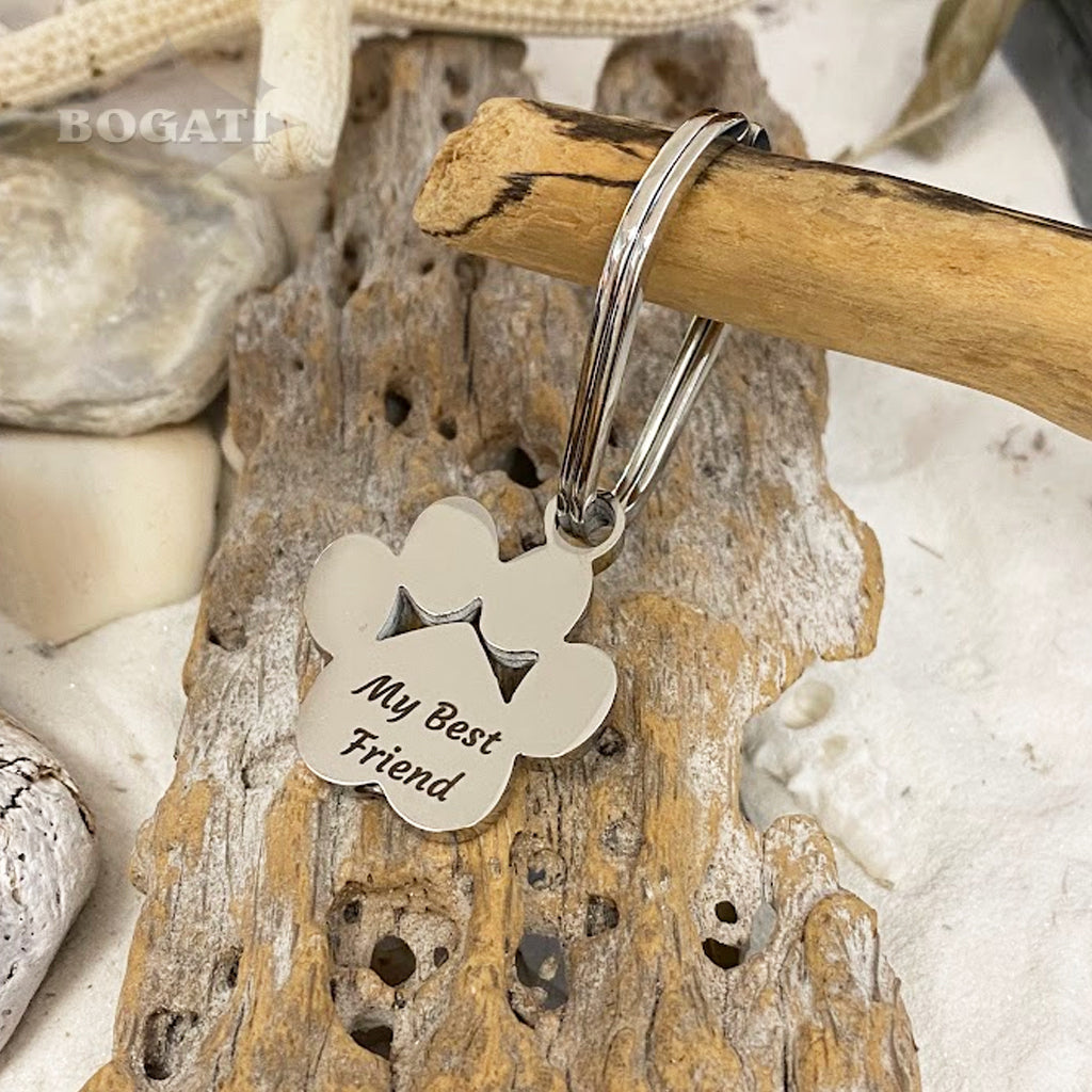 J-098- Large Paw Print Keychain With Message