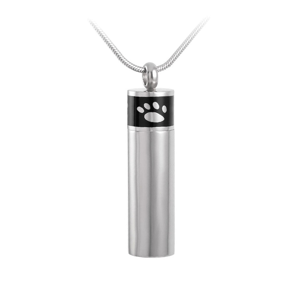 CLEARANCE - J-1278 - Banded Paw Print Cylinder - Pendant with Chain