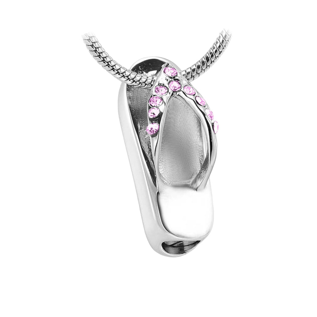CLEARANCE J-164- Flip Flop with Rhinestones - Pendant with Chain Pink