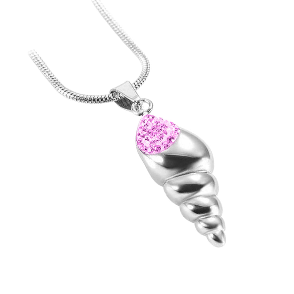 CLEARANCE J-166- Conch Shell with Rhinestones - Pendant with Chain Pink