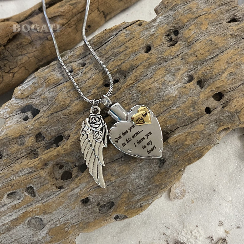 J-1928 - God has you in his arms.... MY LOVE ~Heart with wing charm