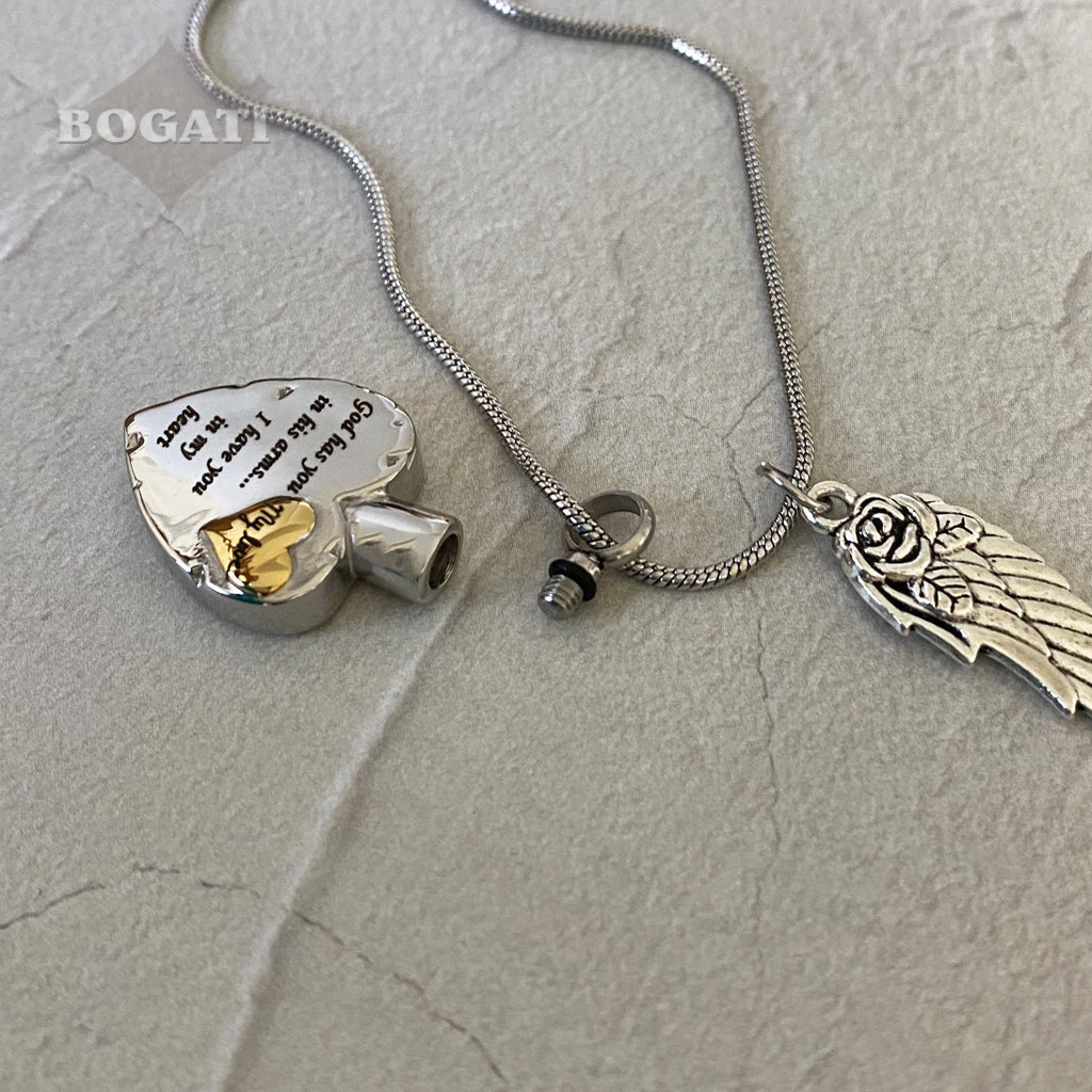 J-1928 - God has you in his arms.... MY LOVE ~Heart with wing charm
