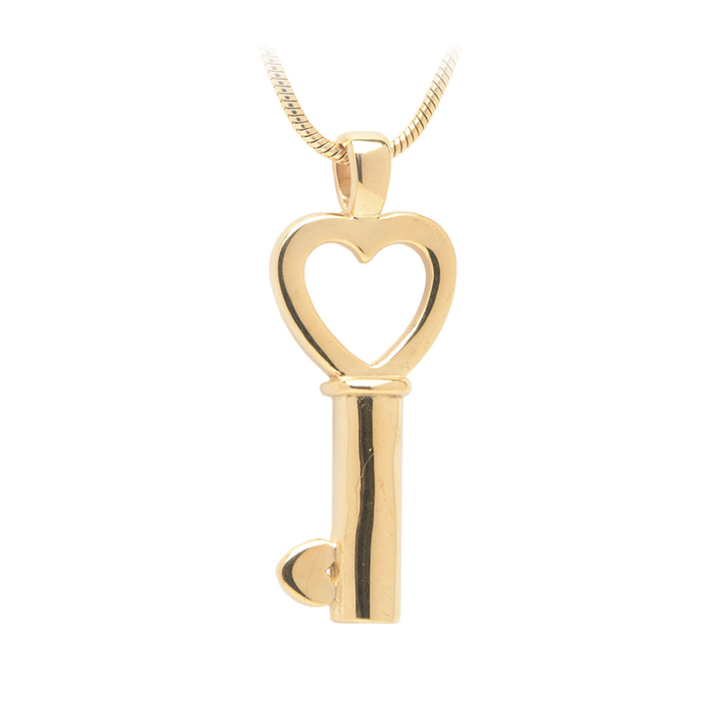J-199 - Heart-shaped Key Bow with Heart Tip - Pendant with Chain Gold