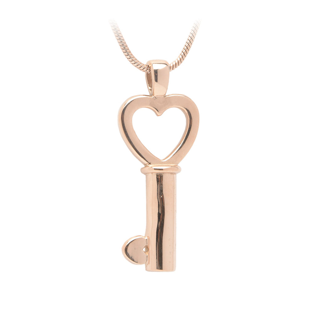 J-199 - Heart-shaped Key Bow with Heart Tip - Pendant with Chain Rose Gold