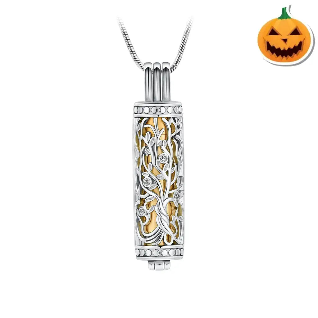J-2070 - Ornate Cylinder Vines And Flowers Pendant With Chain Gold