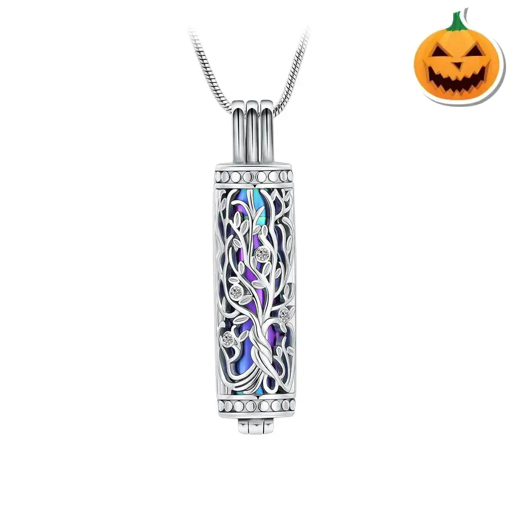 J-2070 - Ornate Cylinder Vines And Flowers Pendant With Chain Rainbow
