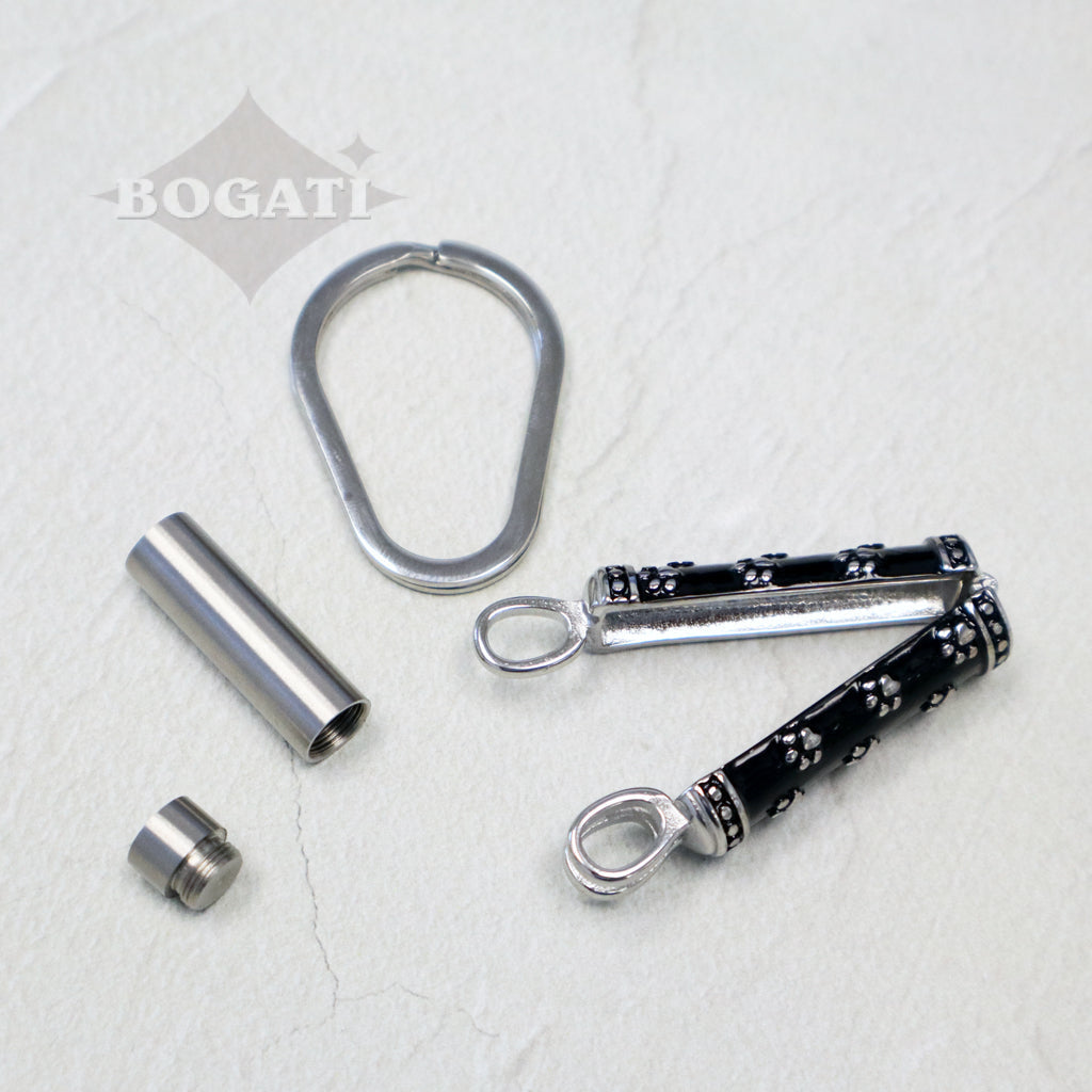 J-209 - Paw Cylinder- Silver Tone & Black - Memorial Keychain