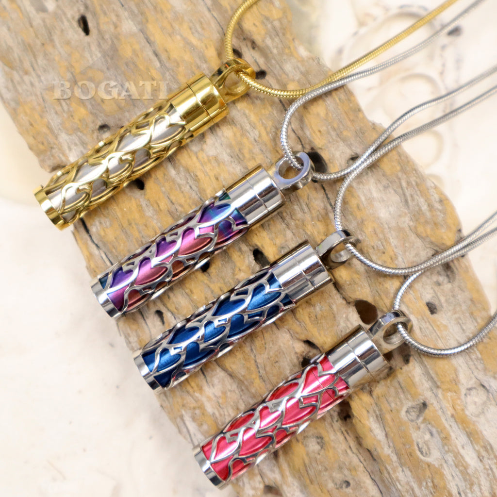 J-2090- Silver Carved Heart Cylinder - Pendant with Chain