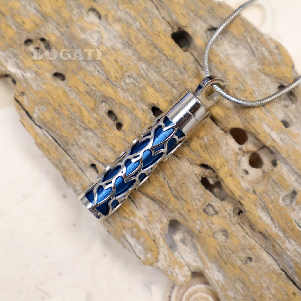 J-2090- Silver Carved Heart Cylinder - Pendant with Chain