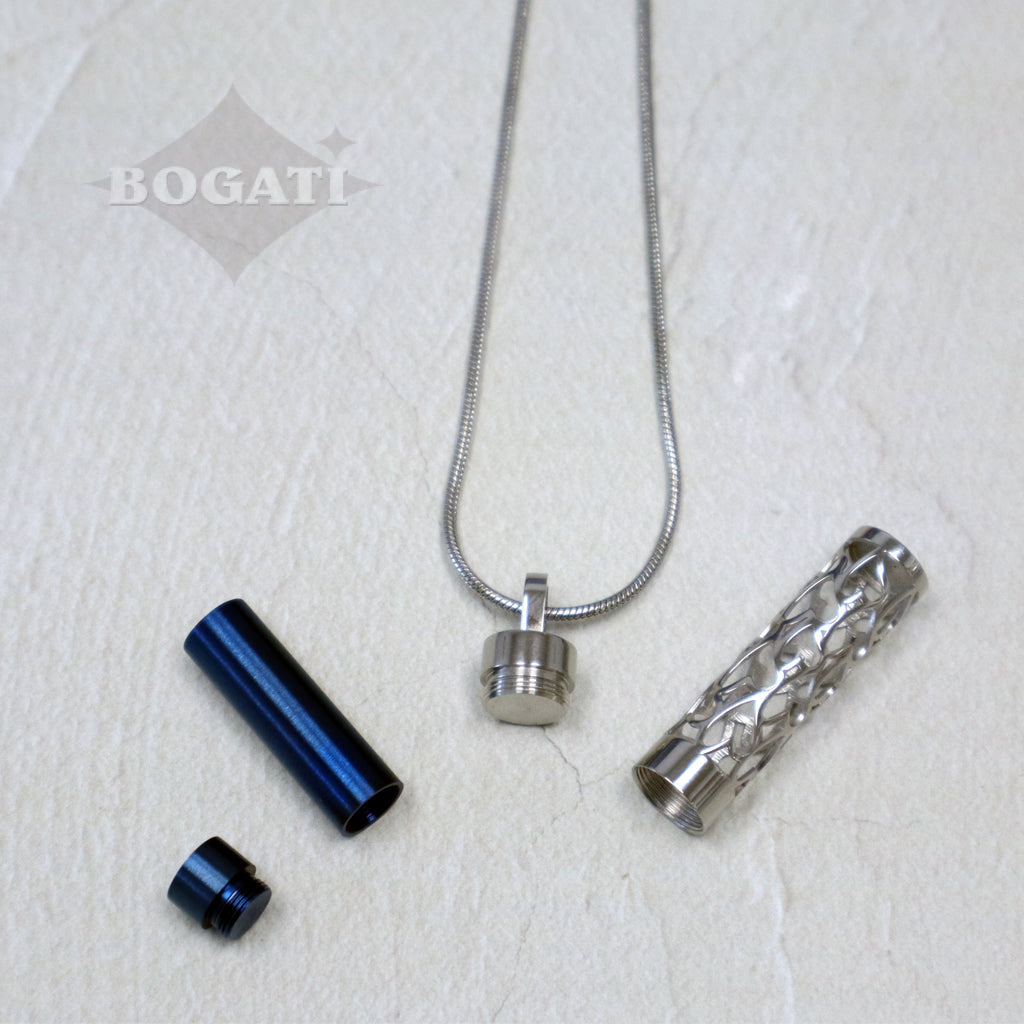 J-2090- Silver Carved Heart Cylinder - Pendant with Chain