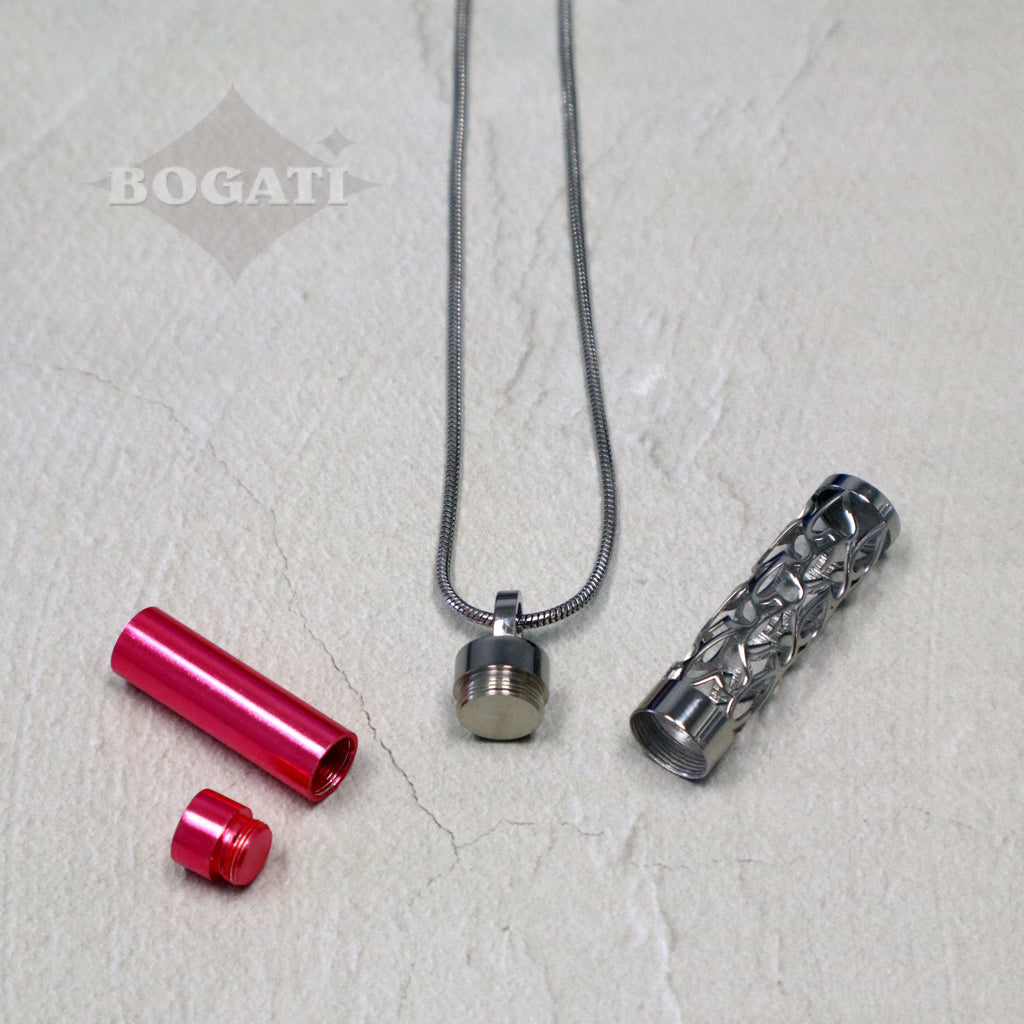 J-2090- Silver Carved Heart Cylinder - Pendant with Chain