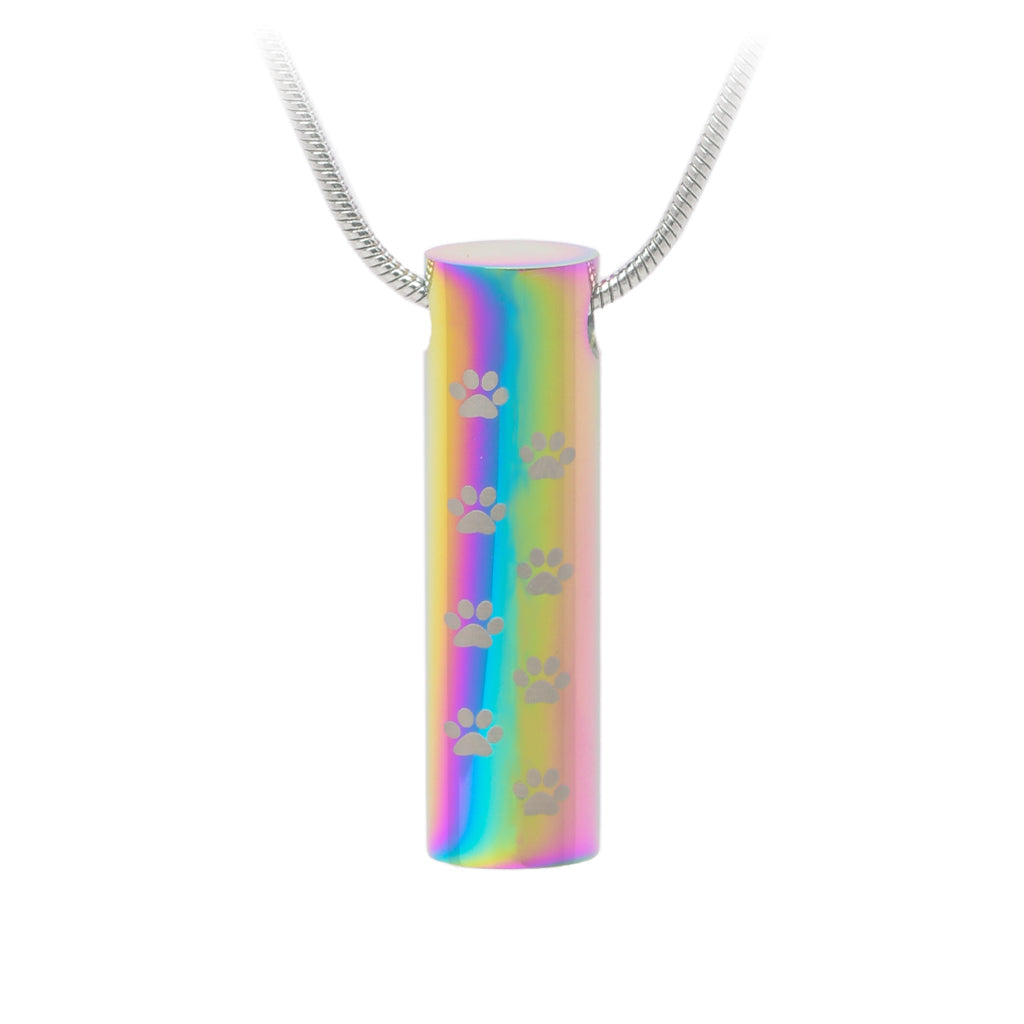J-222 - Paw cylinder - Pendant with Chain Rainbow