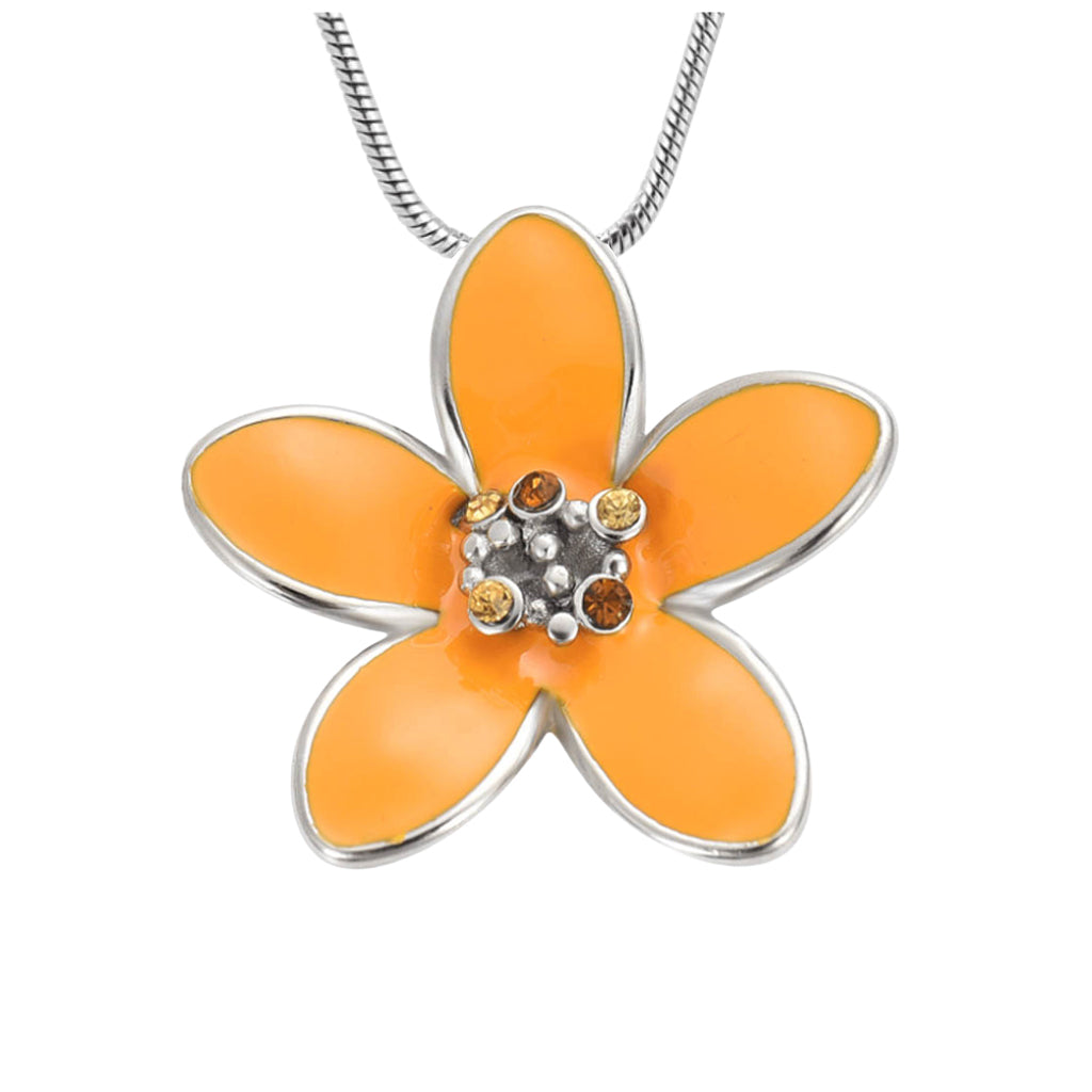 J-2400 - Flower with Colorful Stones - Pendant with Chain Orange
