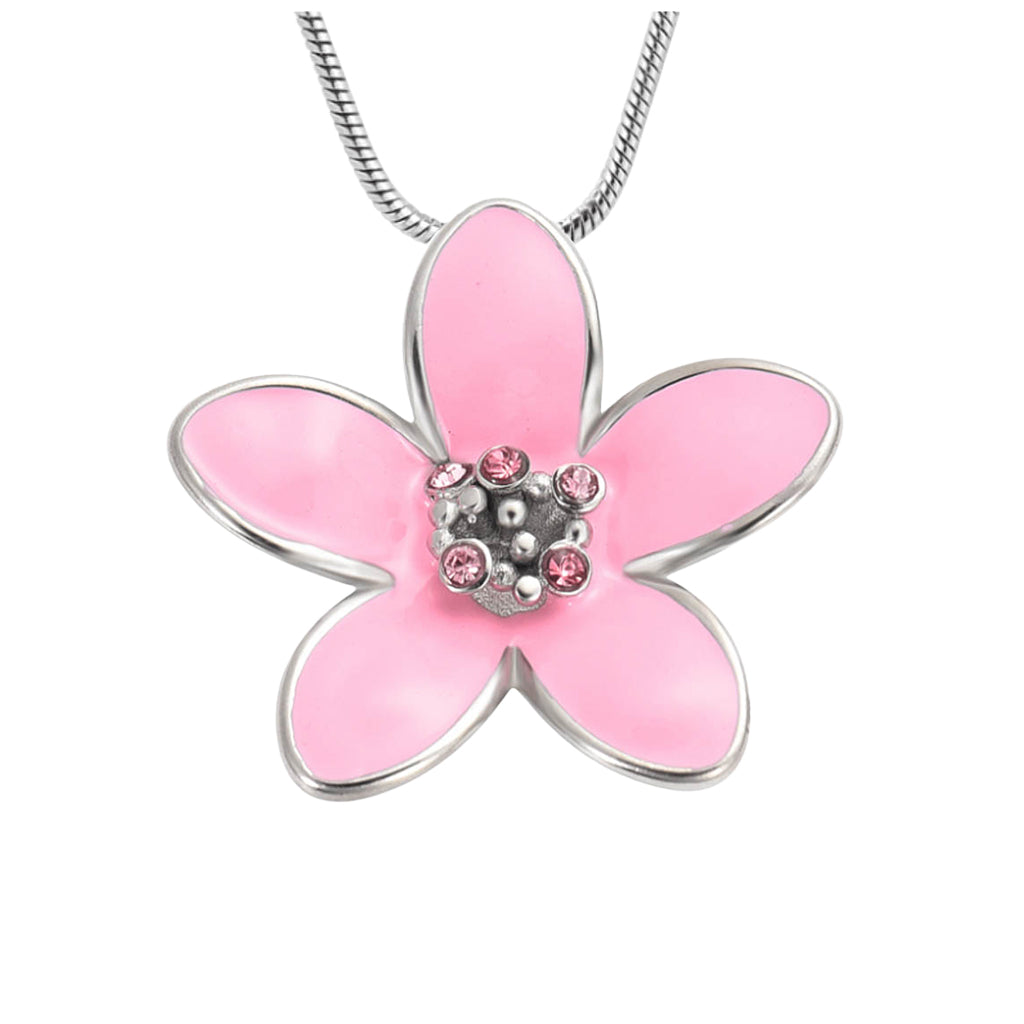 J-2400 - Flower with Colorful Stones - Pendant with Chain Pink