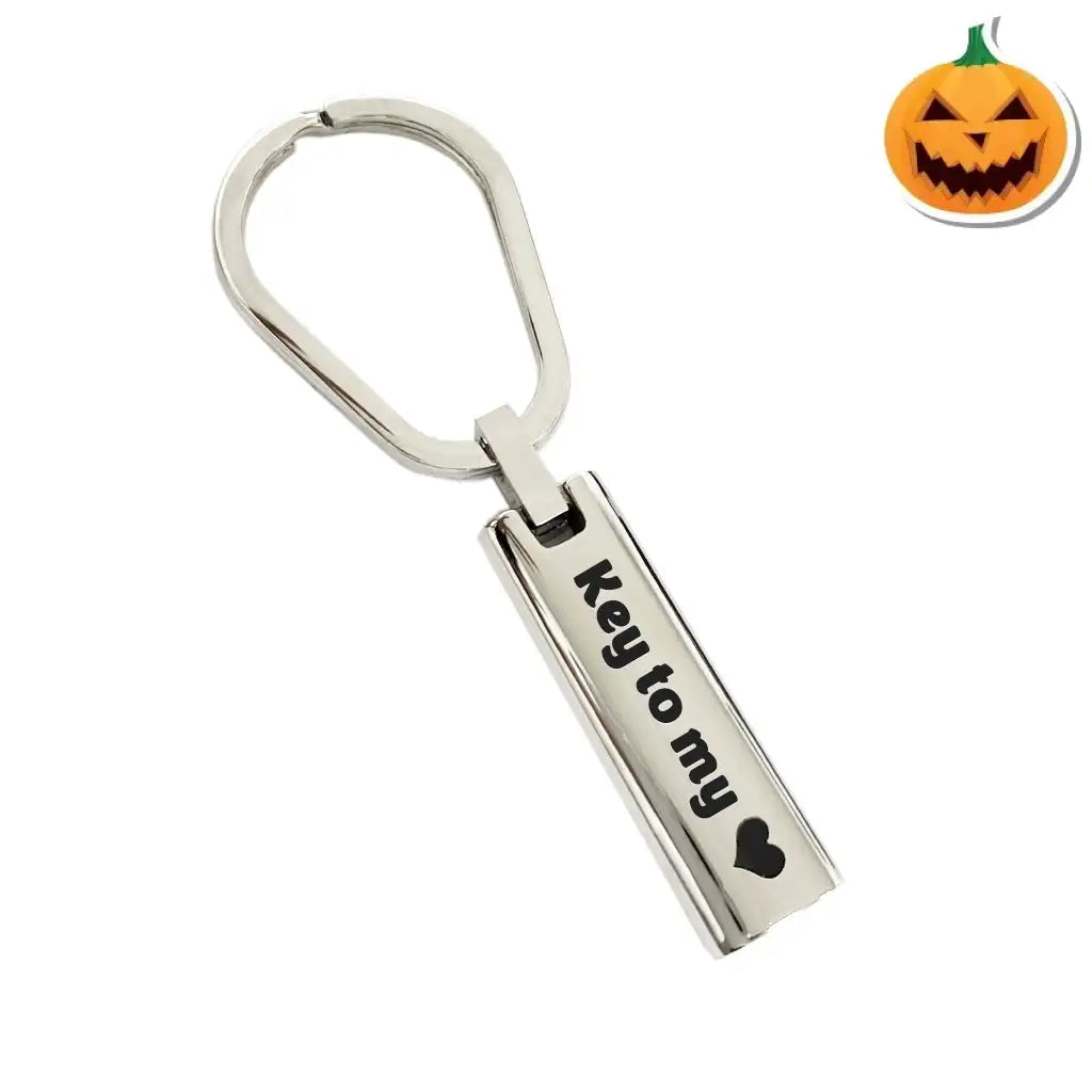 J-411 - Cylinder Bar Keychain Key To My Heart Silver